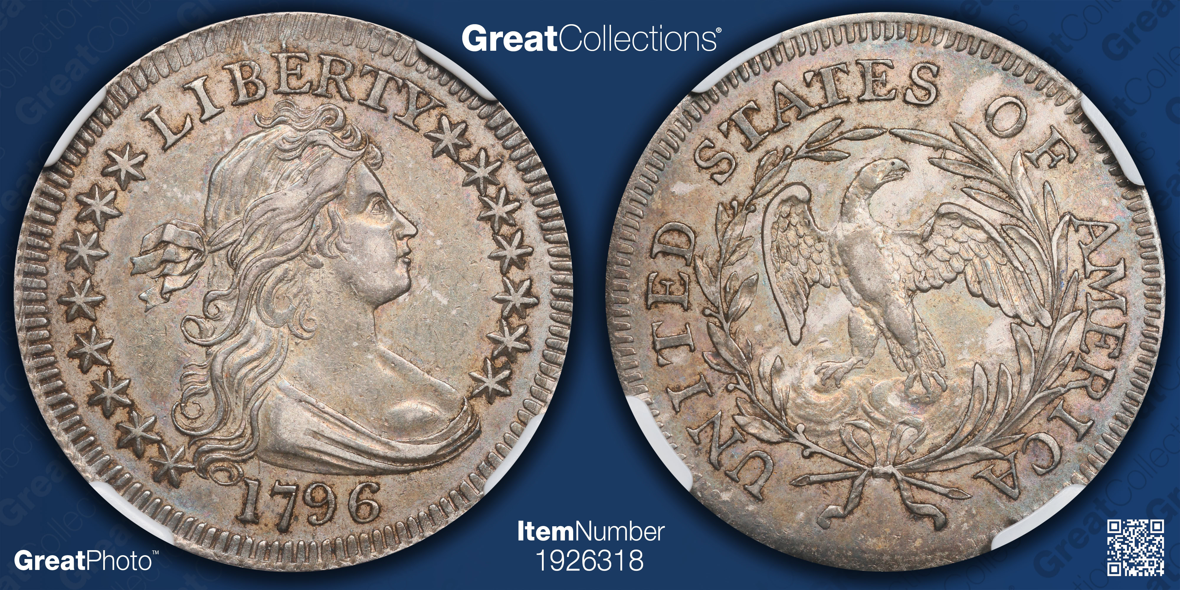 1796 Draped Bust Quarter PCGS AU-55+ (CAC Green) (Item 1926318 ...