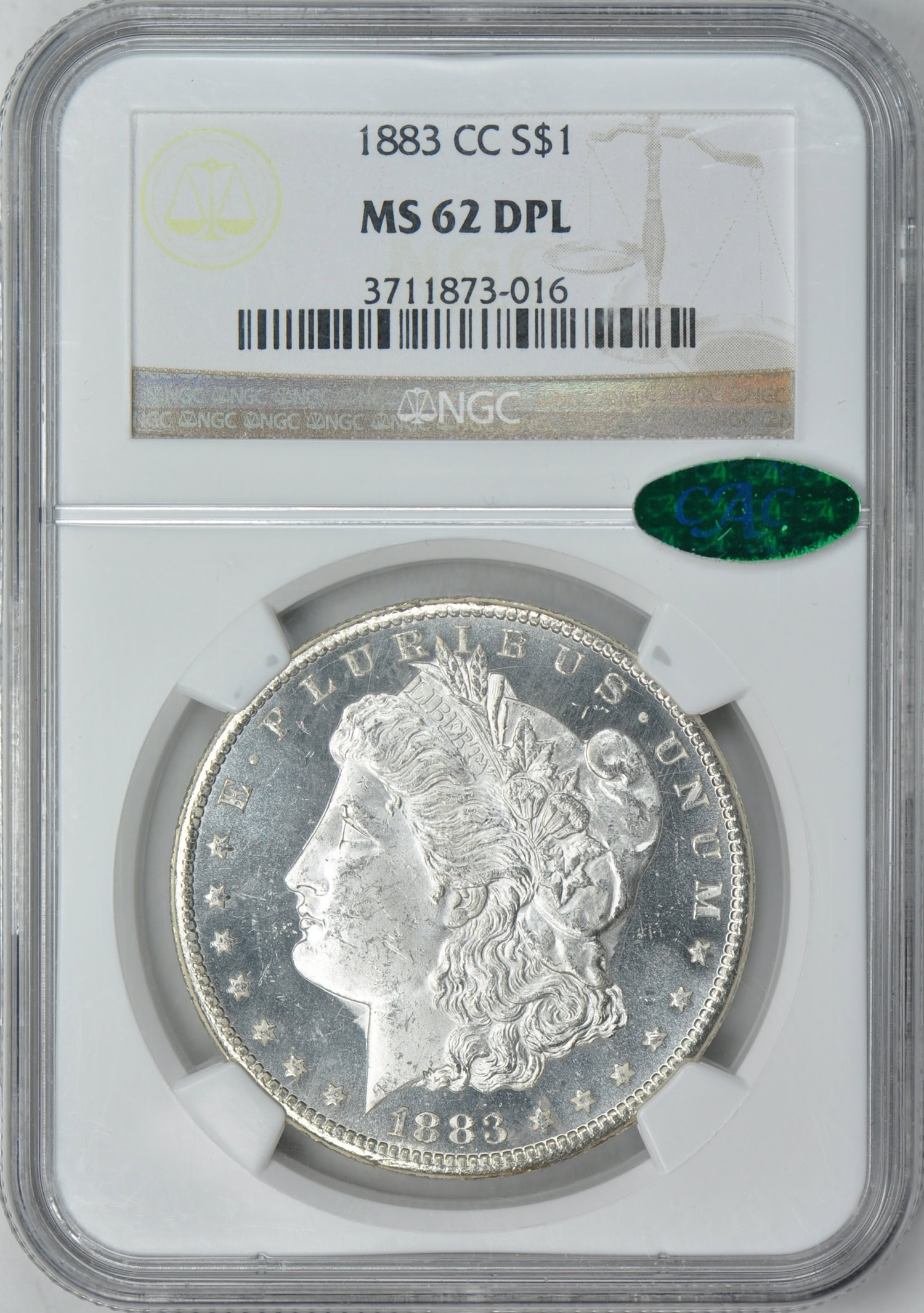 1883-CC Morgan Silver Dollar NGC MS-62 DMPL (CAC Green) (Item