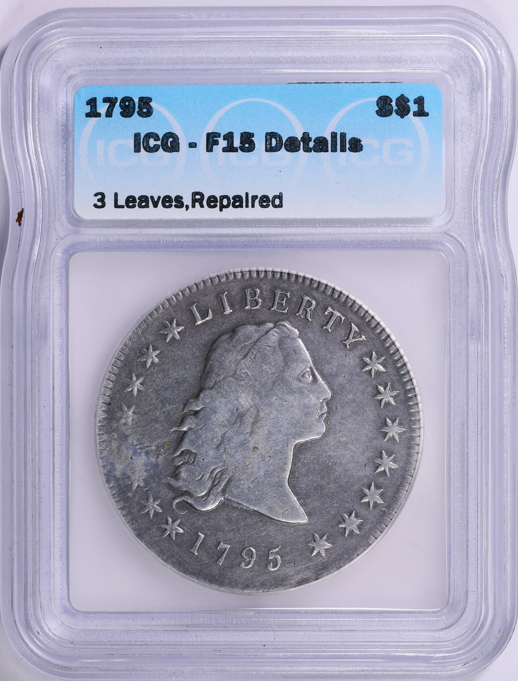 1795 Flowing Hair Silver Dollar 3 Leaves ICG F-15 Details (Item 1926624 ...