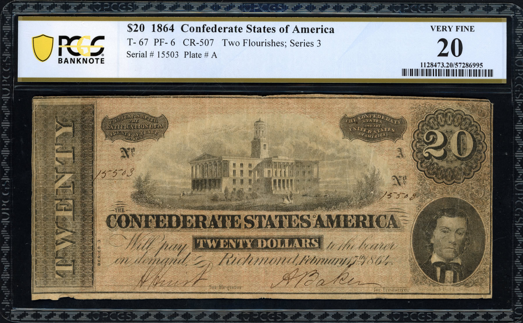 Agu☺︎ T-67 1864 Confederate States of America $20 Note PCGS Banknote
