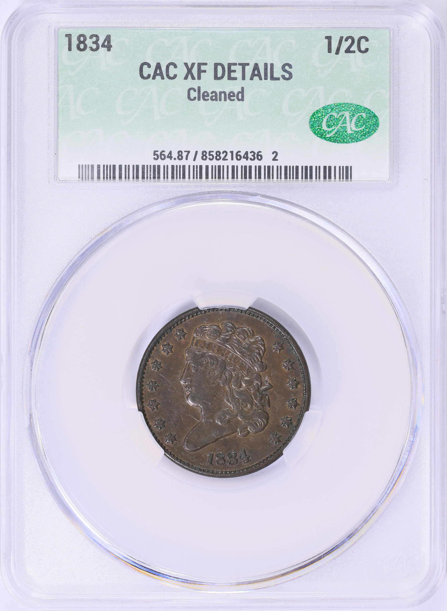 1834 Classic Half Cent CACG XF Details (Item 1928810 ...