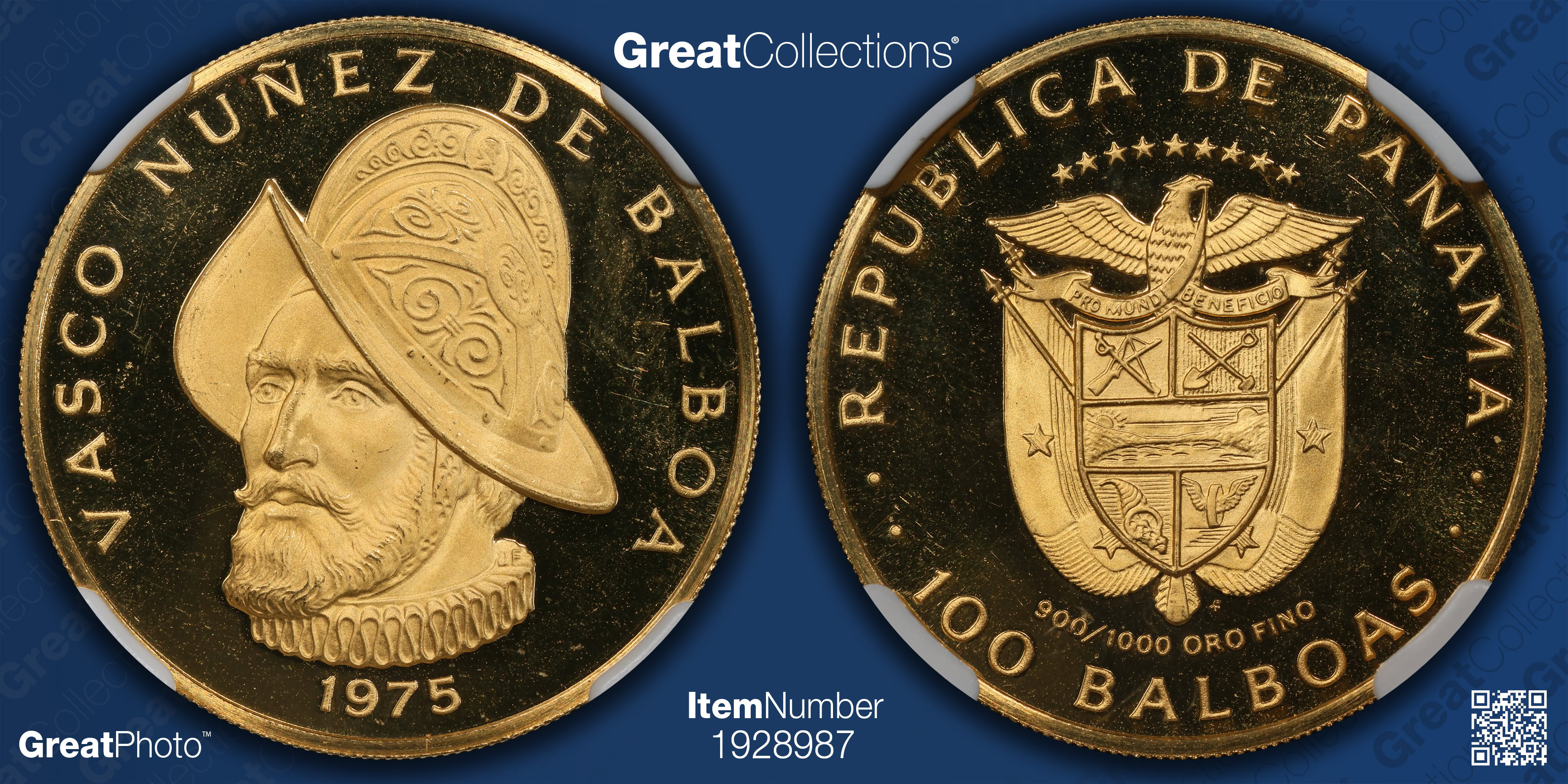 Panama 1975-FM Gold 100 Balboas 500th Anniversary of Vasco Nunez de ...