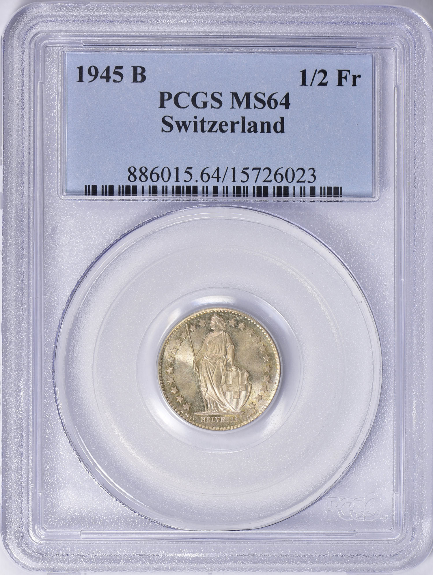 Switzerland 1945-B Silver 1/2 Franc KM-23 PCGS MS-64 (Item 1929203
