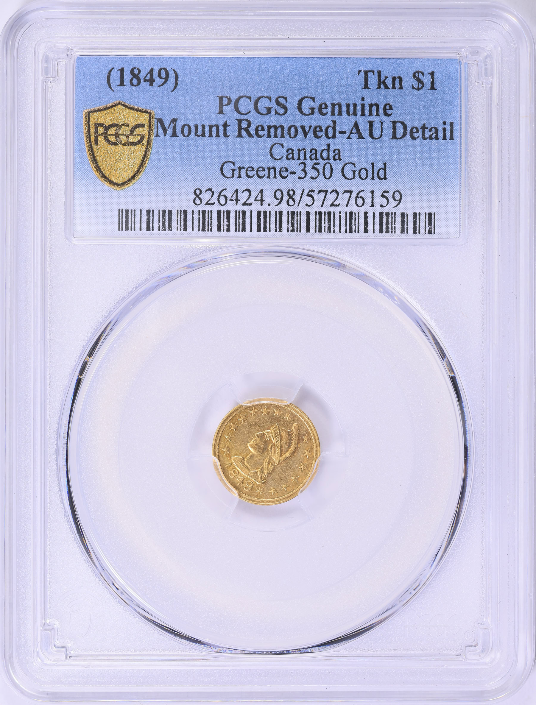 Canada 1849 Gold Dollar Token British Columbia 9K Gold PCGS