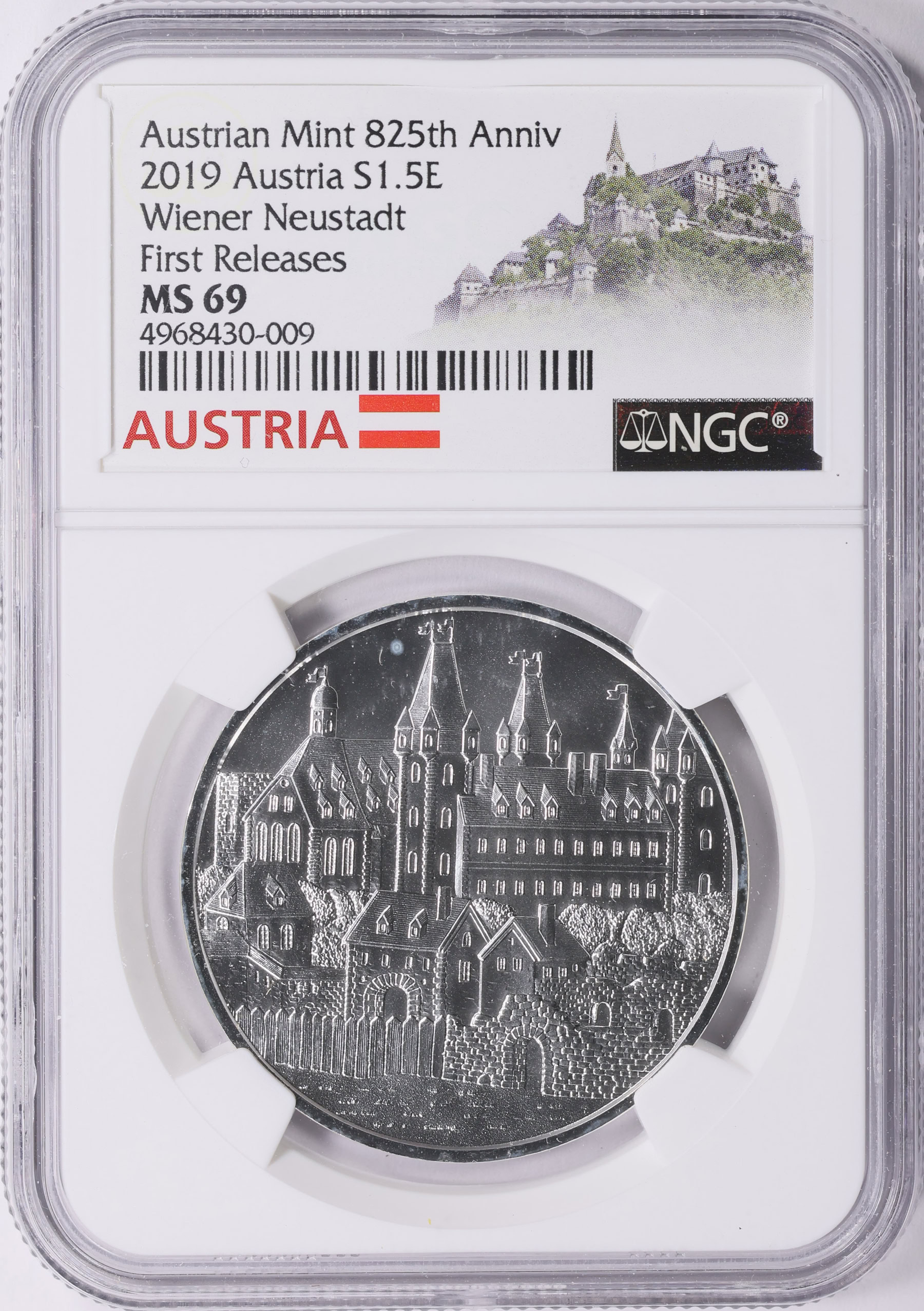 Austria 2019 Silver €1.50 Wiener Neustadt First Releases NGC MS-69