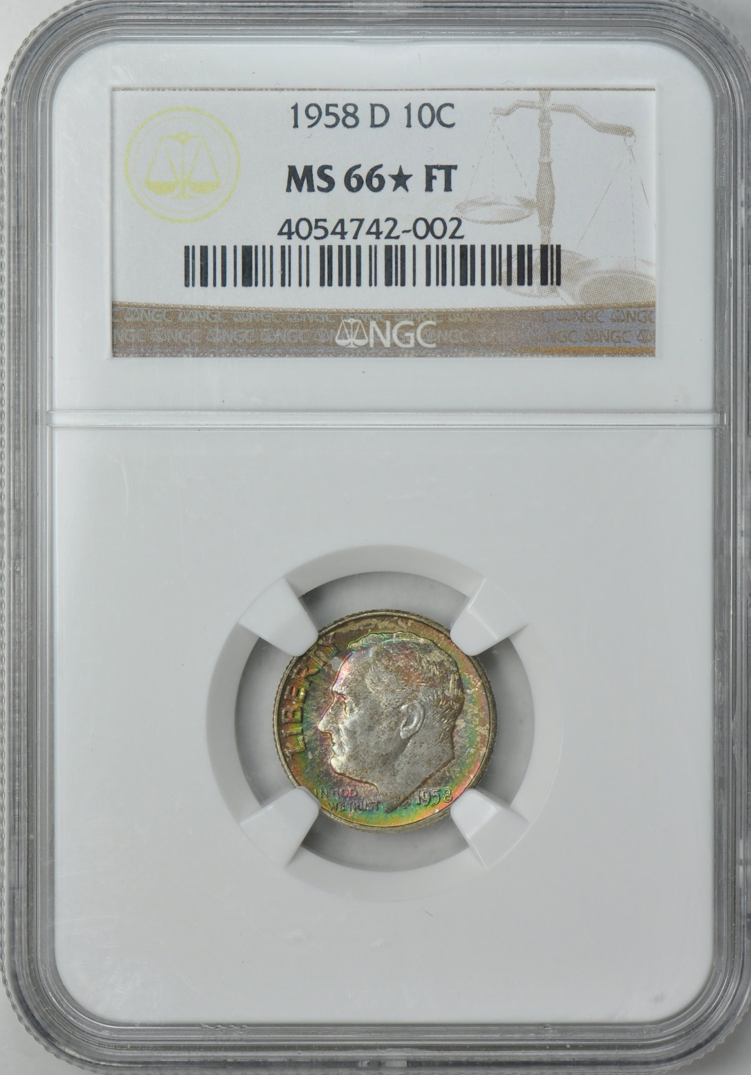 1958D Roosevelt Dime NGC MS66 ★ FT (Toned) (Item 193005