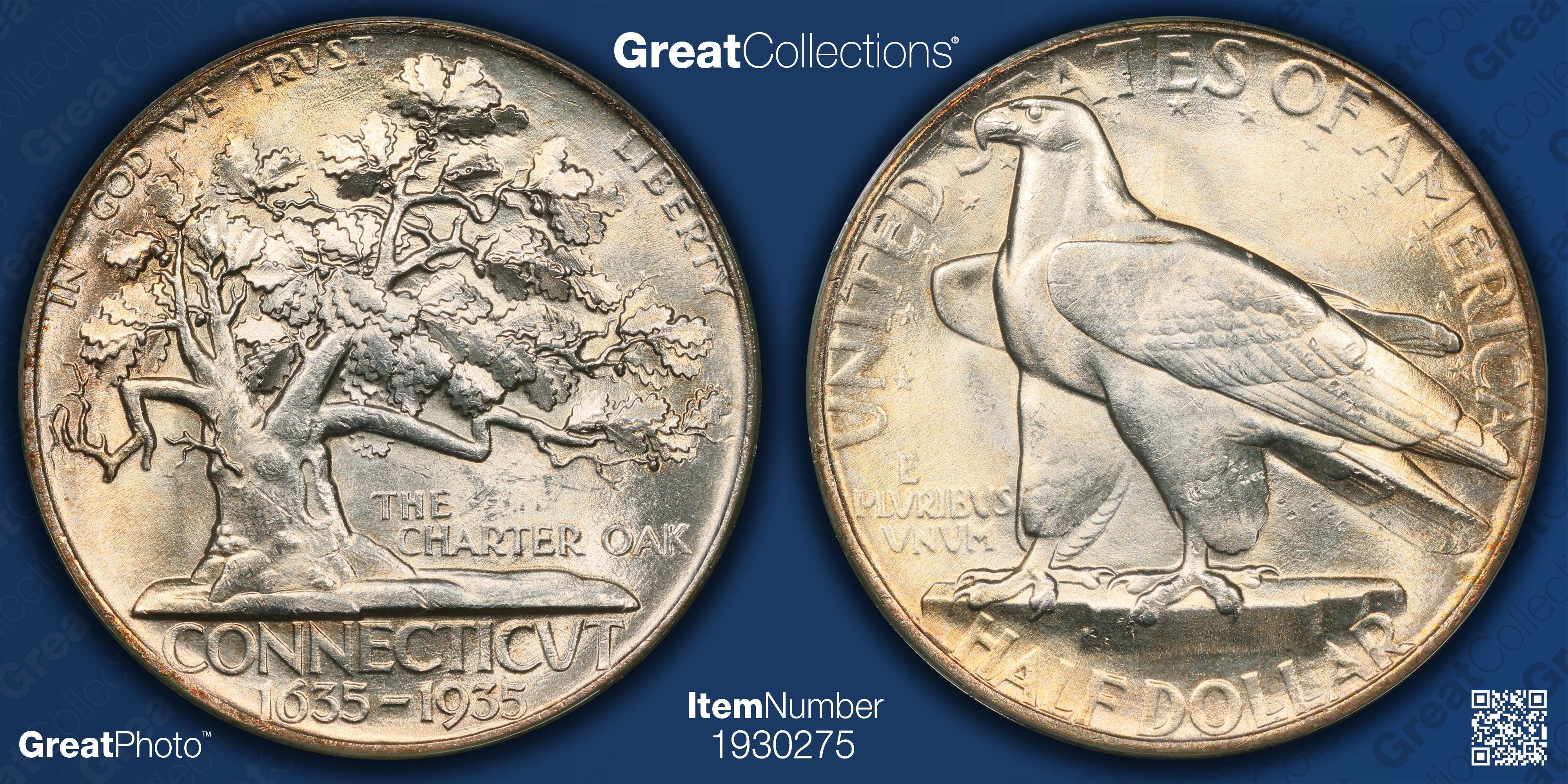 1935 Connecticut Tercentenary Half Dollar PCGS MS-63 OGH (Toned