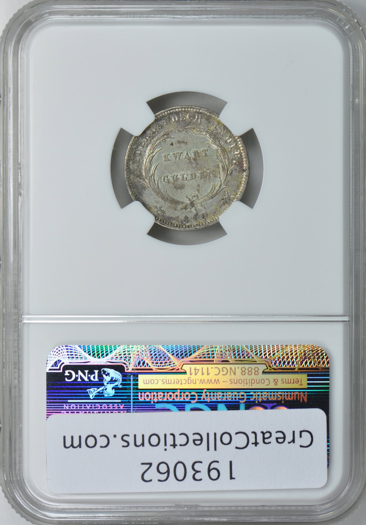 Netherlands East Indies 1840 Silver 1/4 Gulden S-627 NGC MS-63