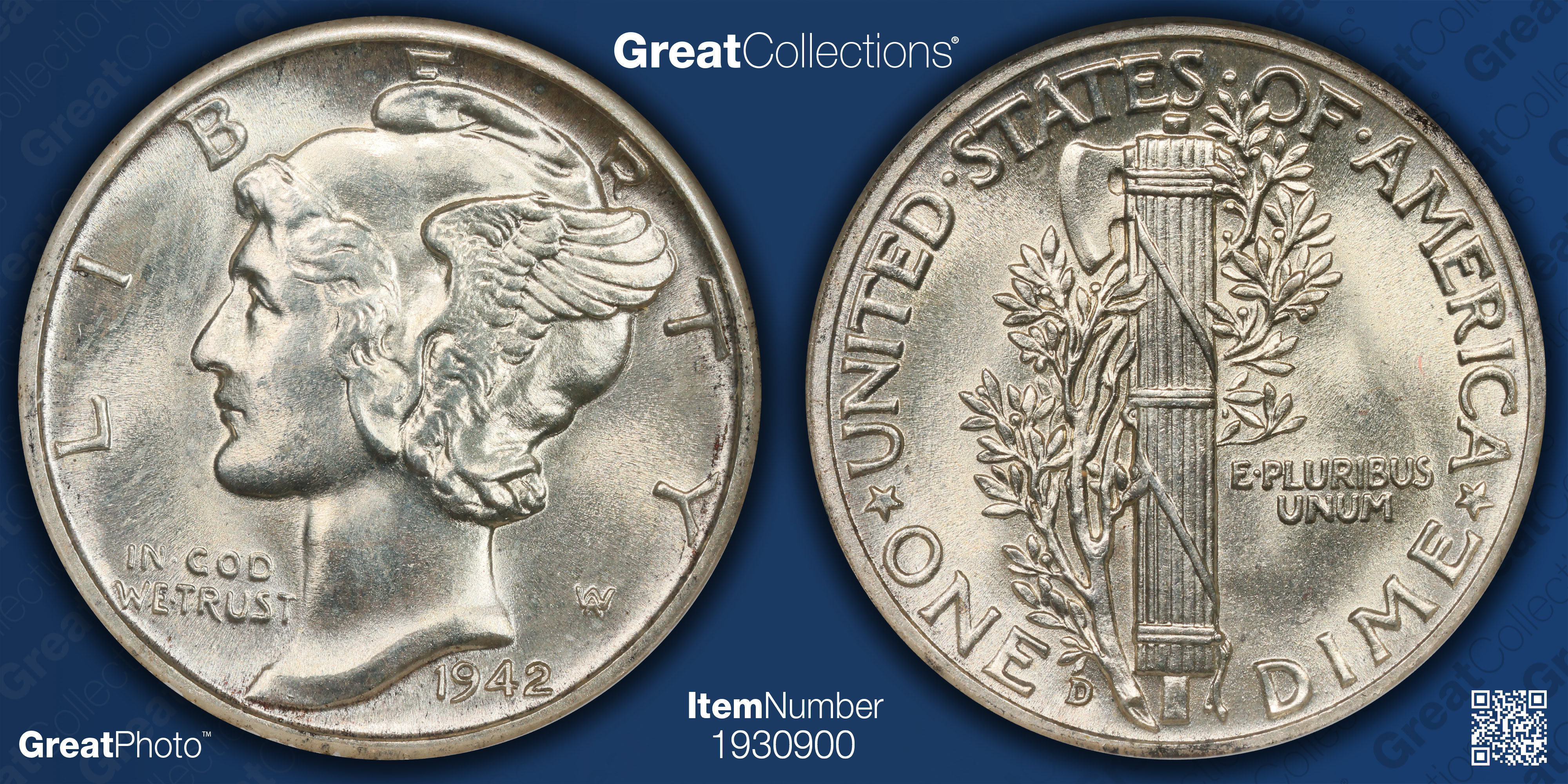 1942-D Mercury Dime ANACS MS-64 FB OH (Item 1930900