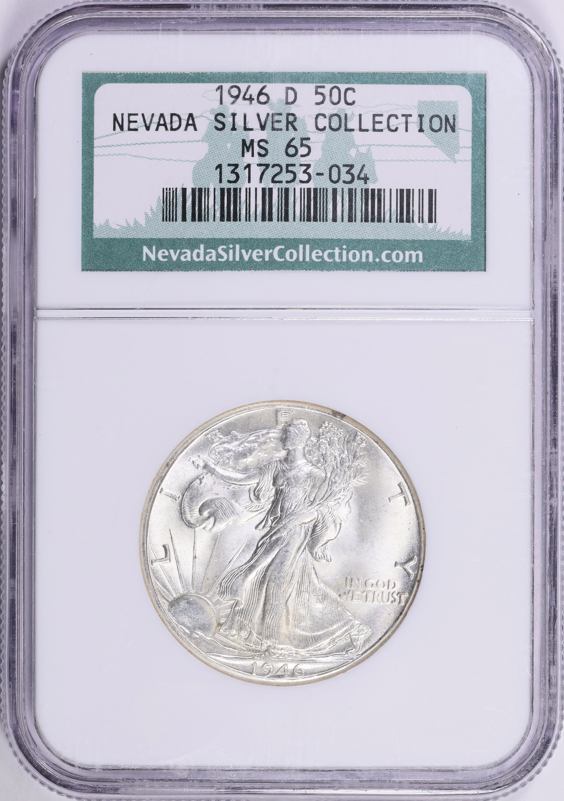 1946-D Walking Liberty Half Dollar NGC MS-65 (Nevada Silver