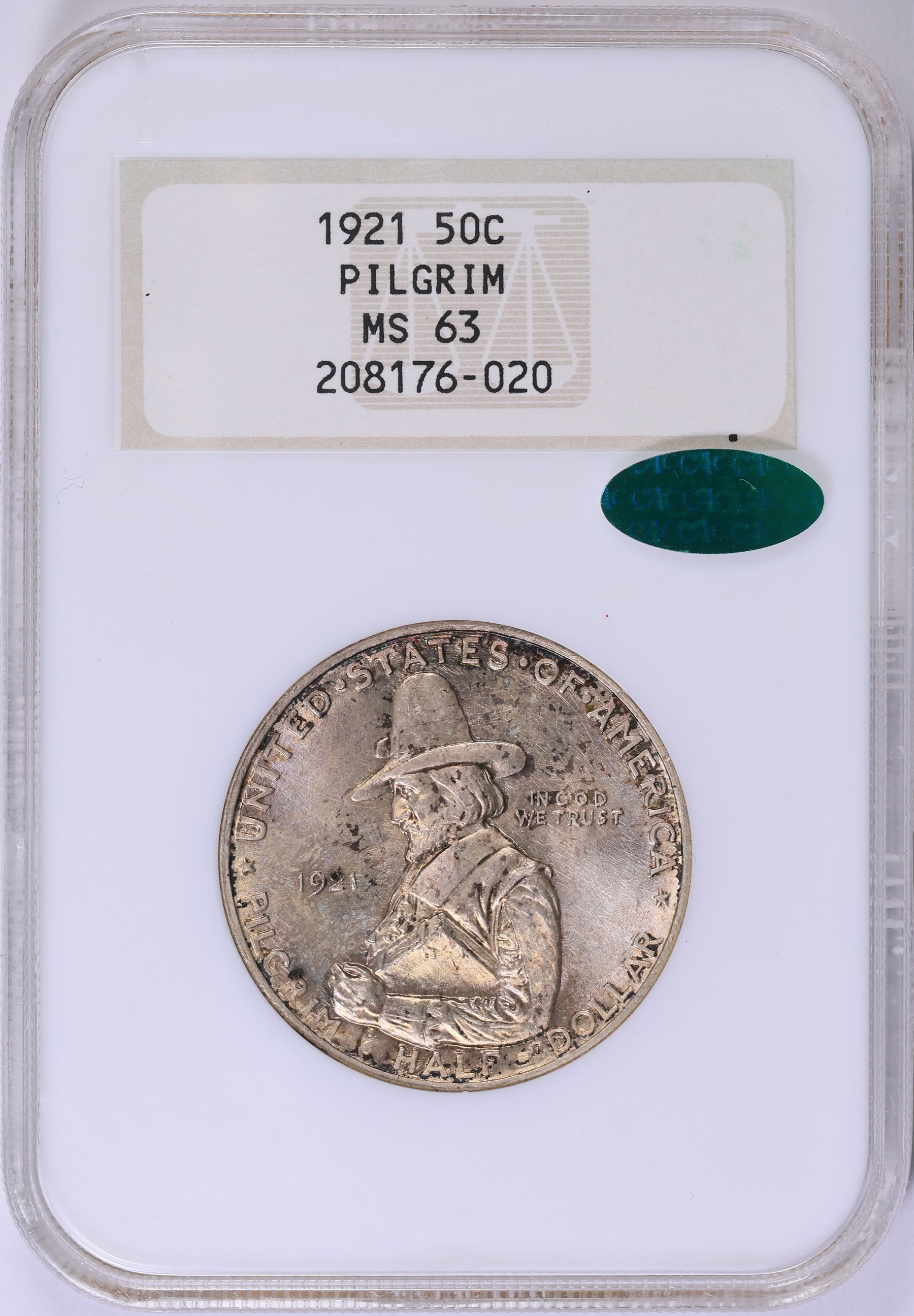 1921 Pilgrim Tercentenary Half Dollar NGC MS-63 (CAC Green) OH