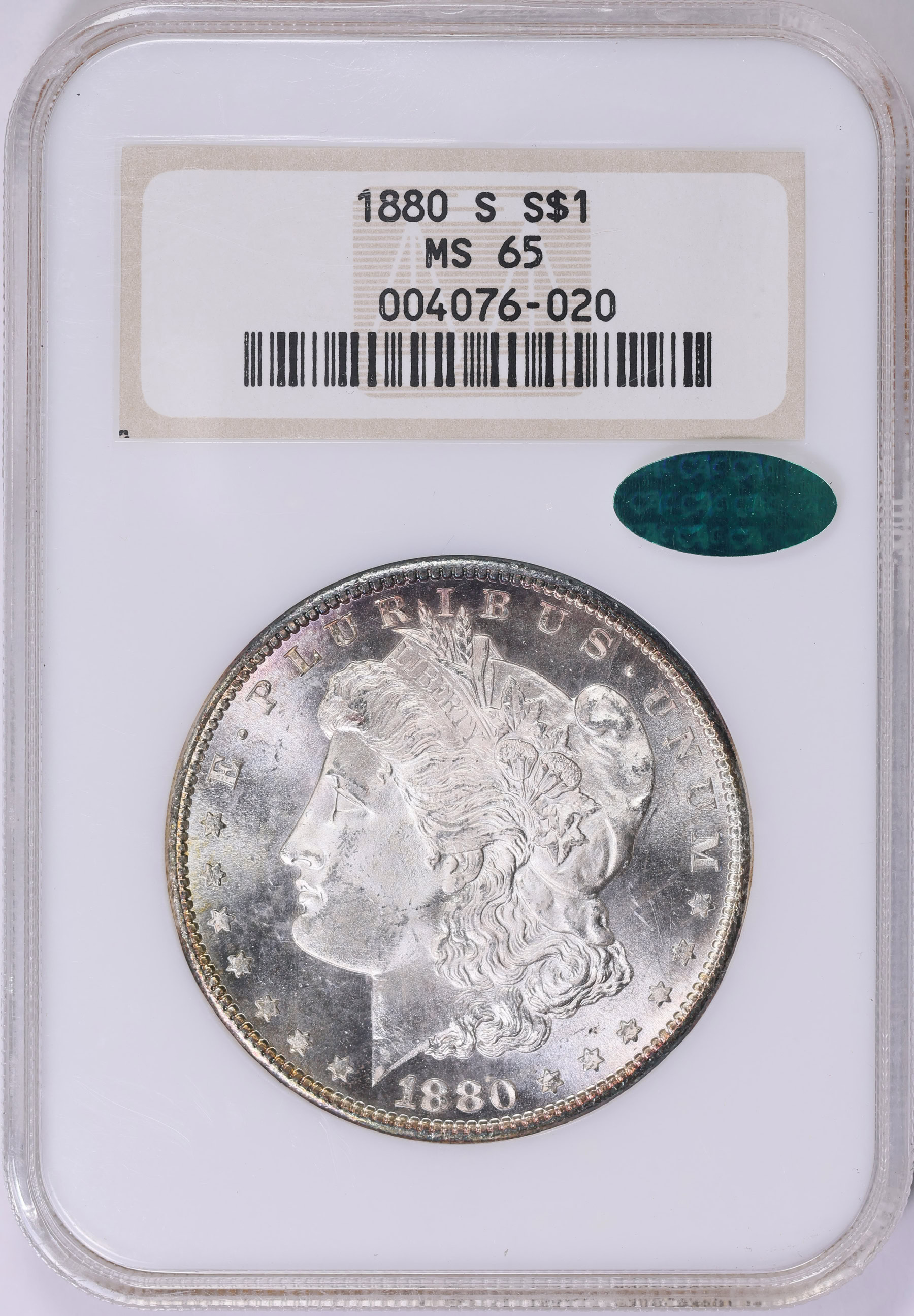 1880-S Morgan Silver Dollar NGC MS-65 (CAC Green) (Toned) OH (Item