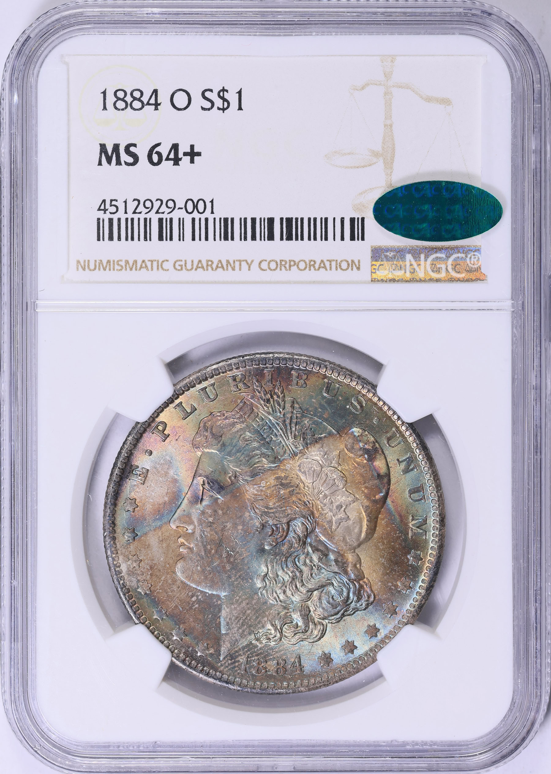 1884-O Morgan Silver Dollar NGC MS-64+ (CAC Green) (Toned) (Item