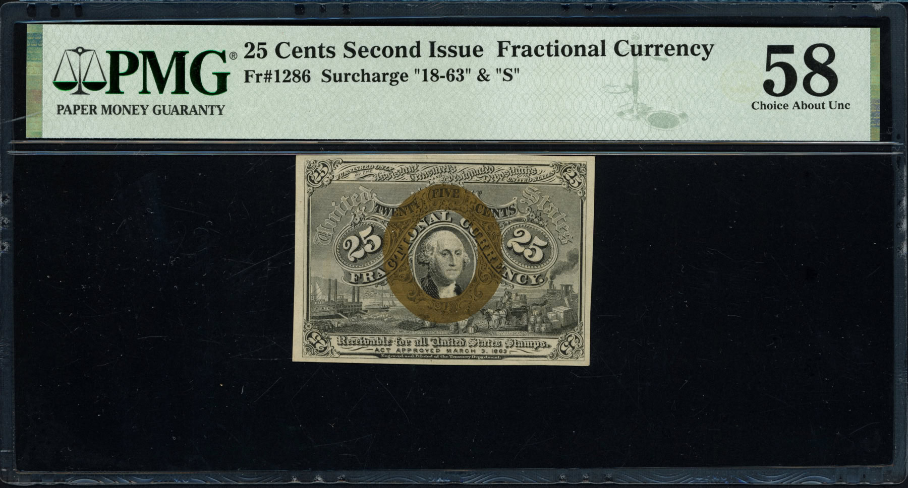 Fr. 1286 Second Issue 25 Cents Fractional Currency Note With Surcharges ...