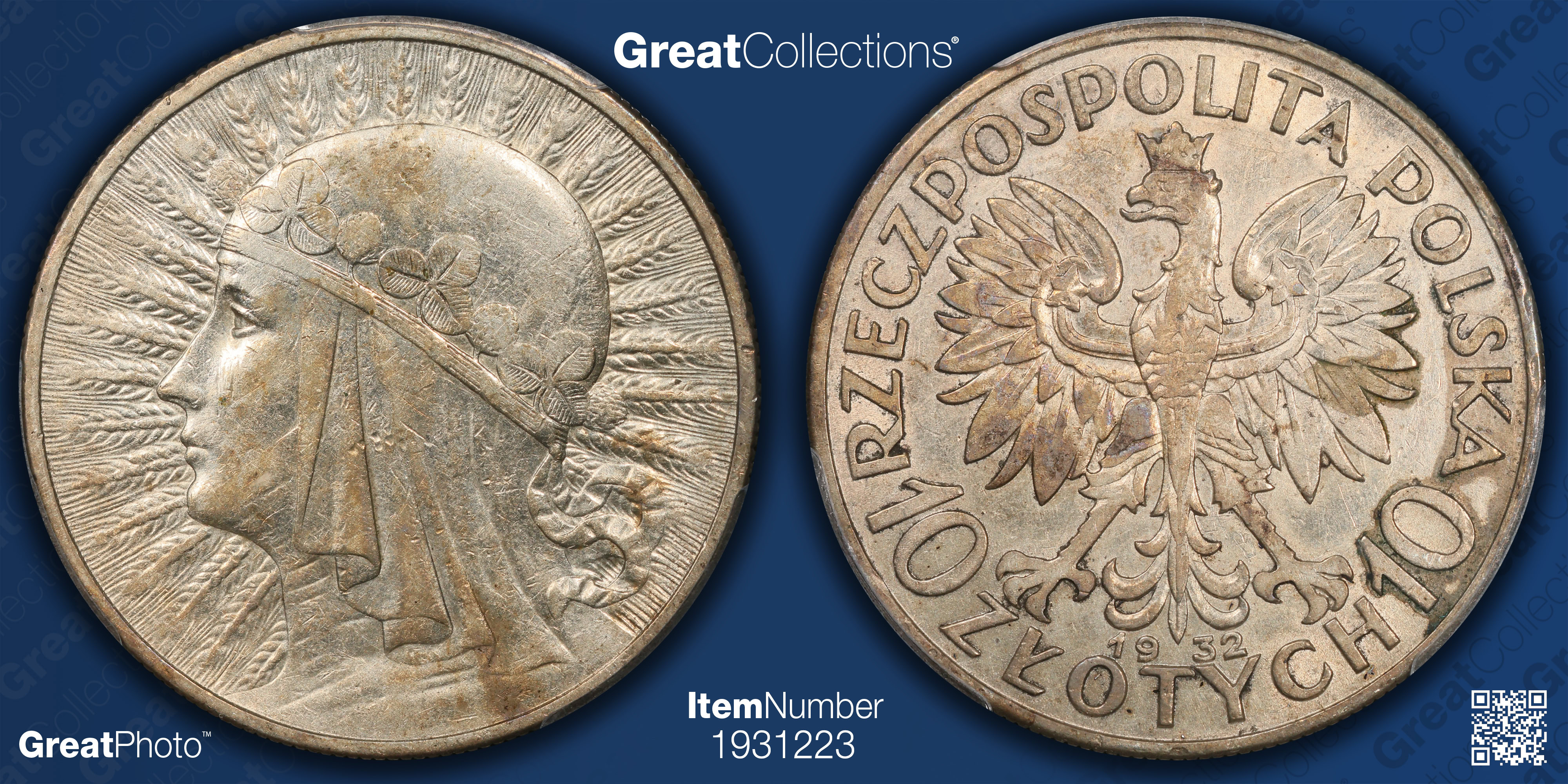 Poland 1932 Silver 10 Zlotych Y-22 PCGS AU-53 (Item 1931223