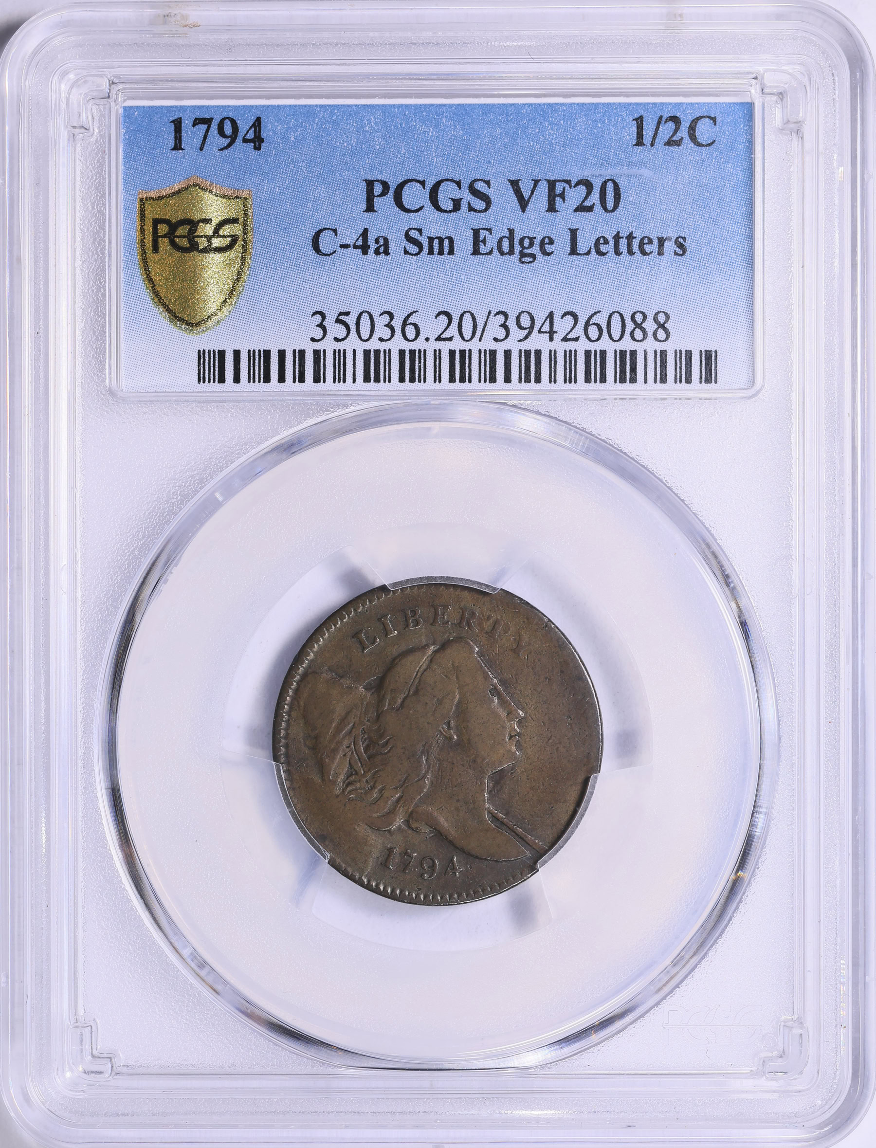 1794 Liberty Cap Half Cent Small Edge Letters Cohen 4a PCGS VF-20 BN ...