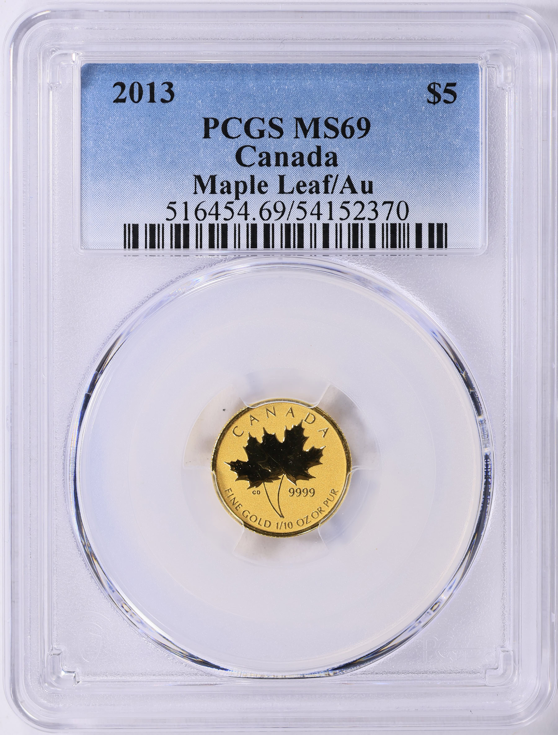 Canada 2013 Gold $5 Maple Leaf KM-929 PCGS MS-69 (AGW = 0.1 Oz