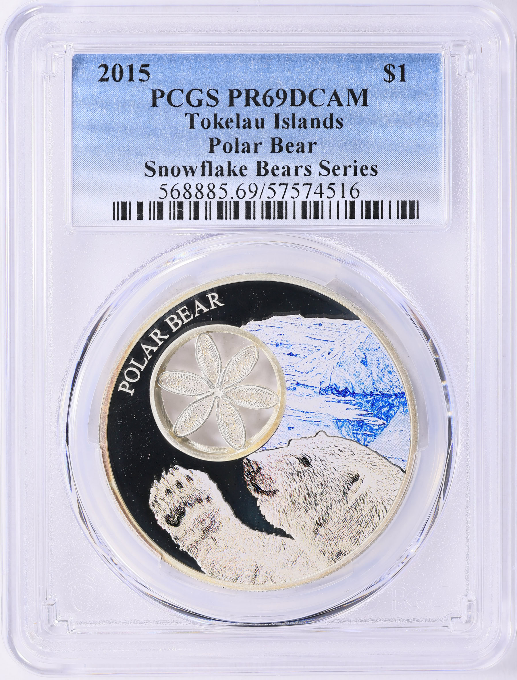 Tokelau Islands 2015 Silver Dollar Snowflake Bear Series Polar