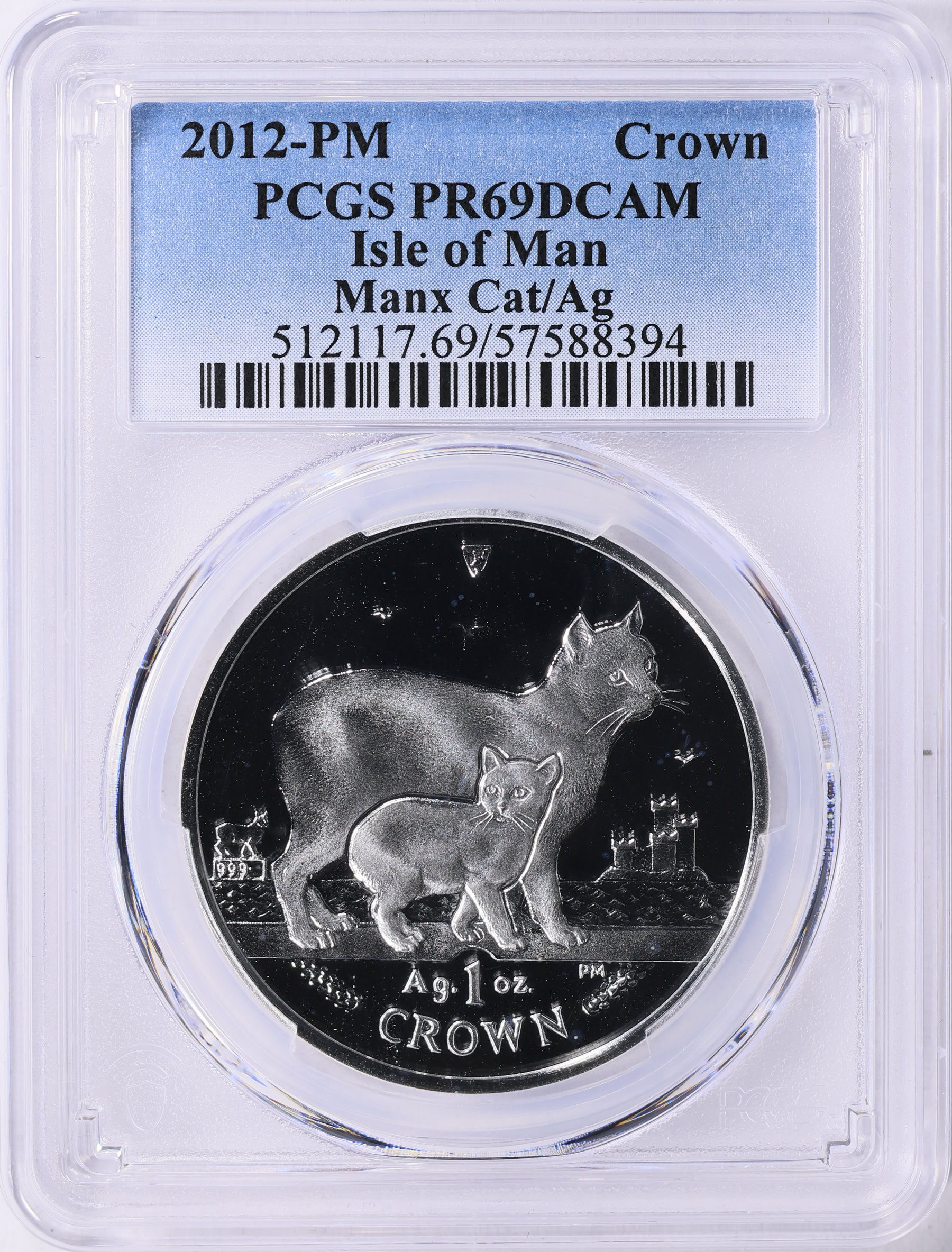 Isle of Man 2012 Silver Crown Manx Cat PCGS Proof-69 DCAM (ASW