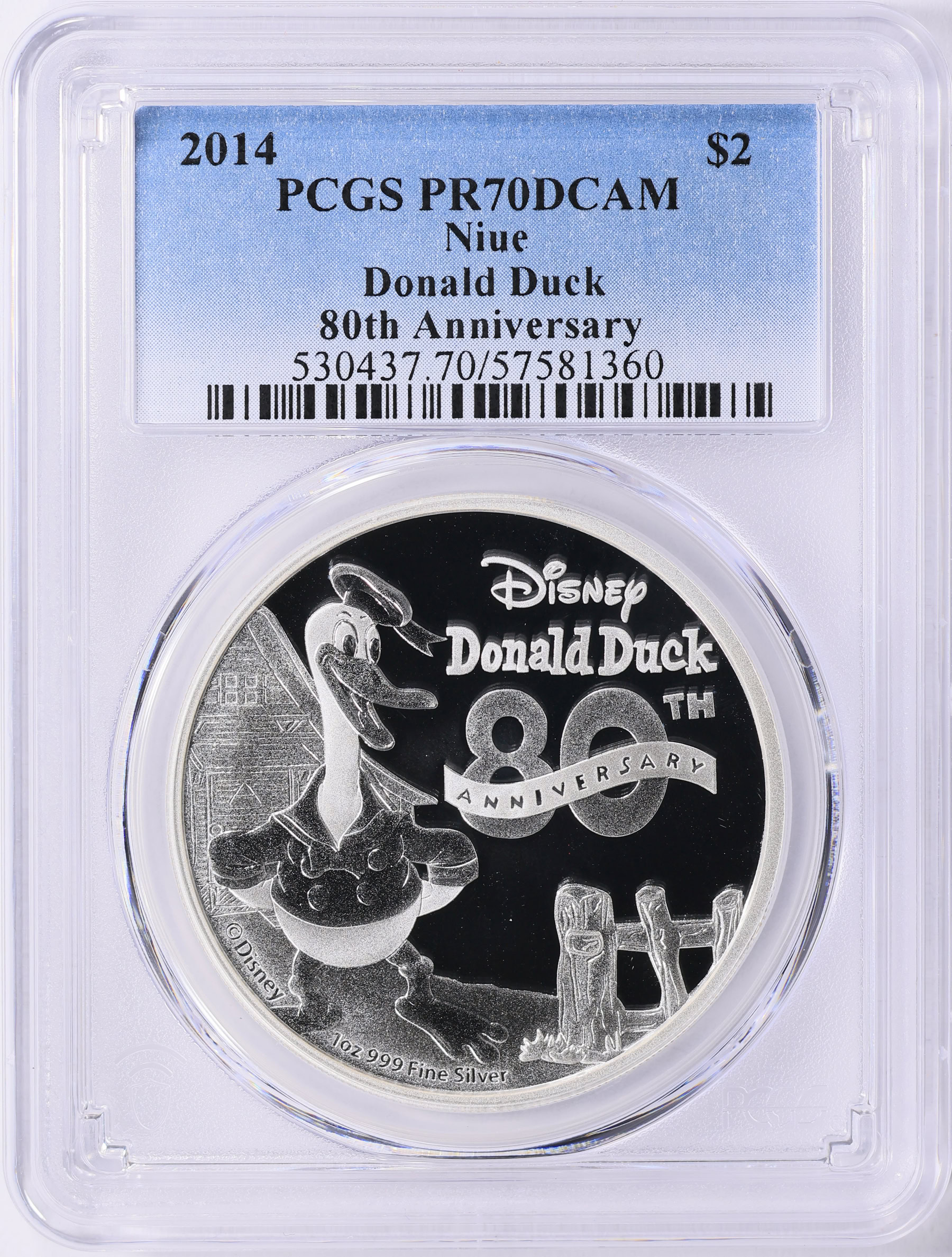 2014 ニウエ ドナルドダック 生誕80周年記念 2ドル 銀貨 Niue 2014 Silver $2 Donald Duck 80th Anniversary KM-2186 PCGS