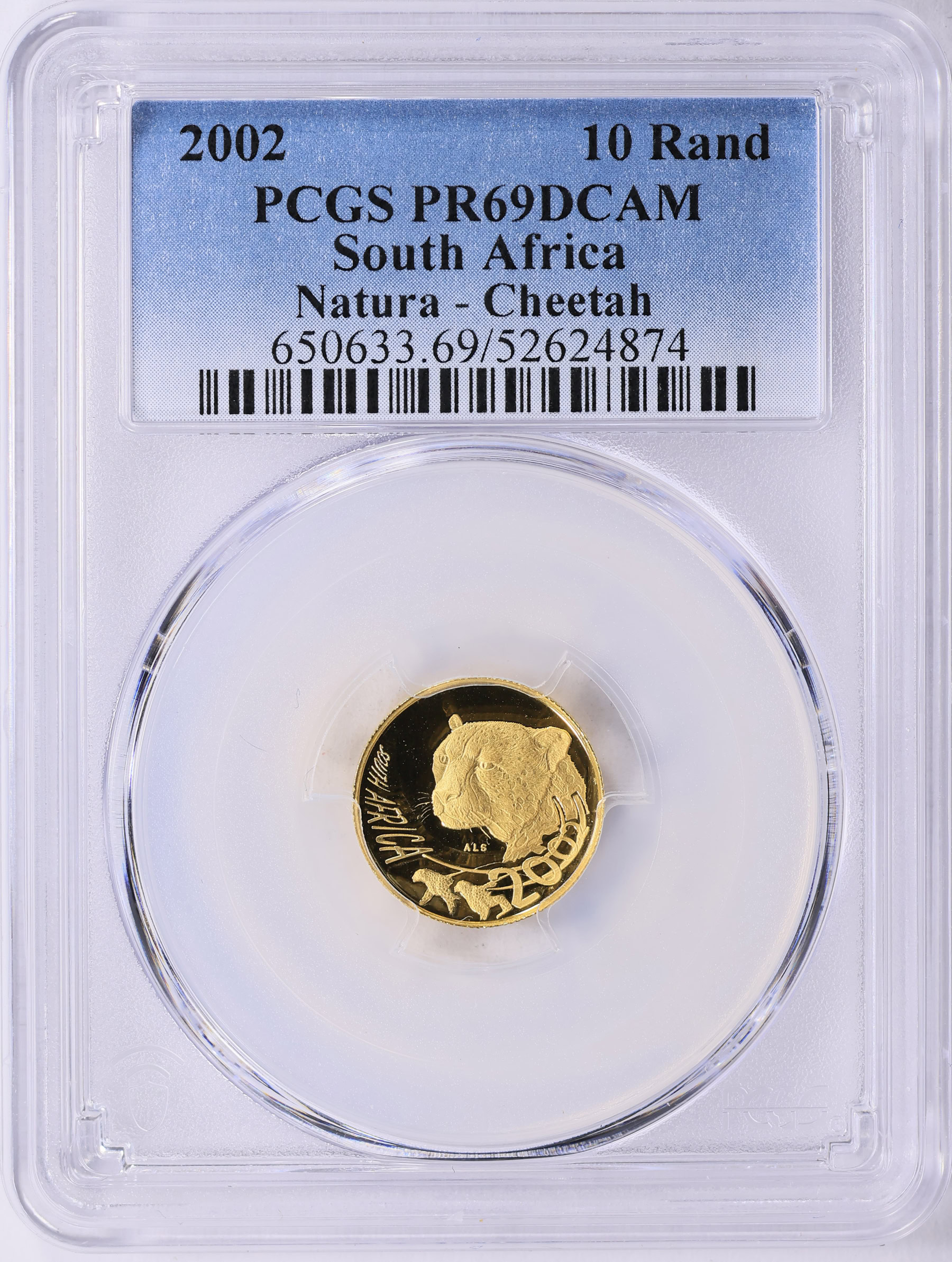 South Africa 2002 Gold 10 Rand Natura - Cheetah KM-410 PCGS Proof-69 ...