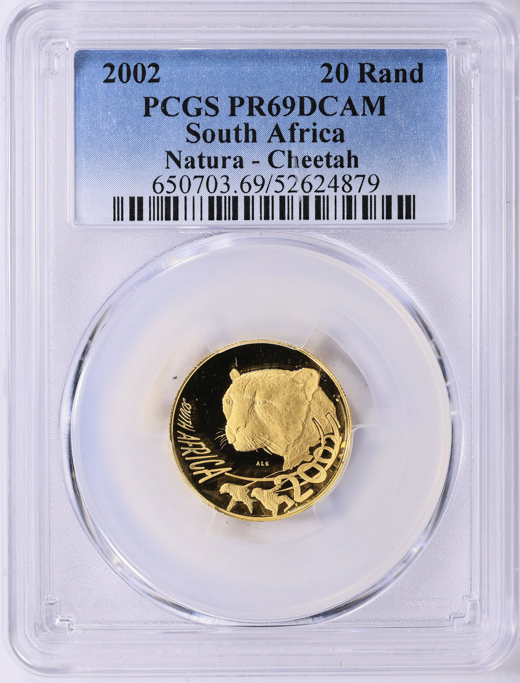 South Africa 2002 Gold 20 Rand Natura - Cheetah KM-411 PCGS Proof-69 ...