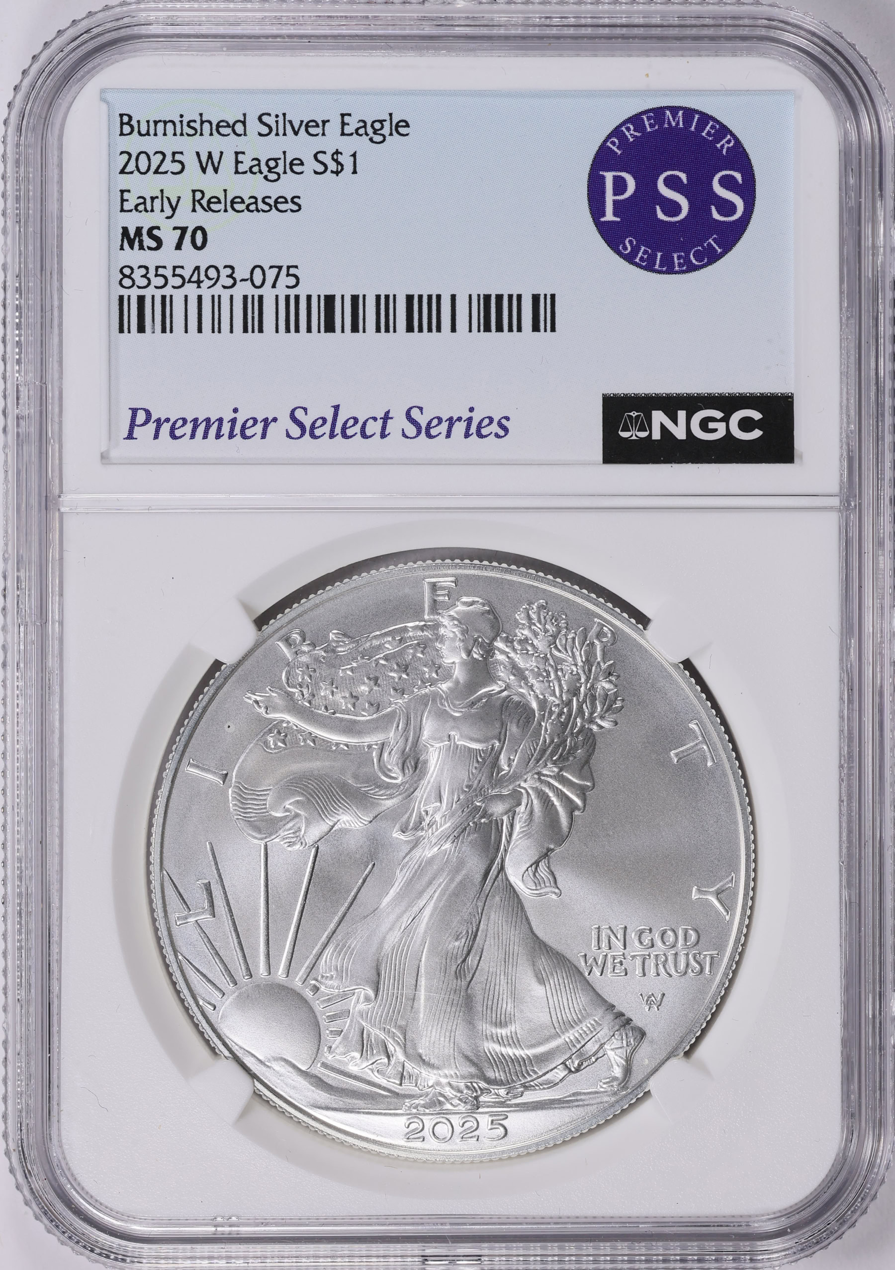 2025-W $1 Silver Eagle Burnished Early Releases NGC MS-70 (Premier