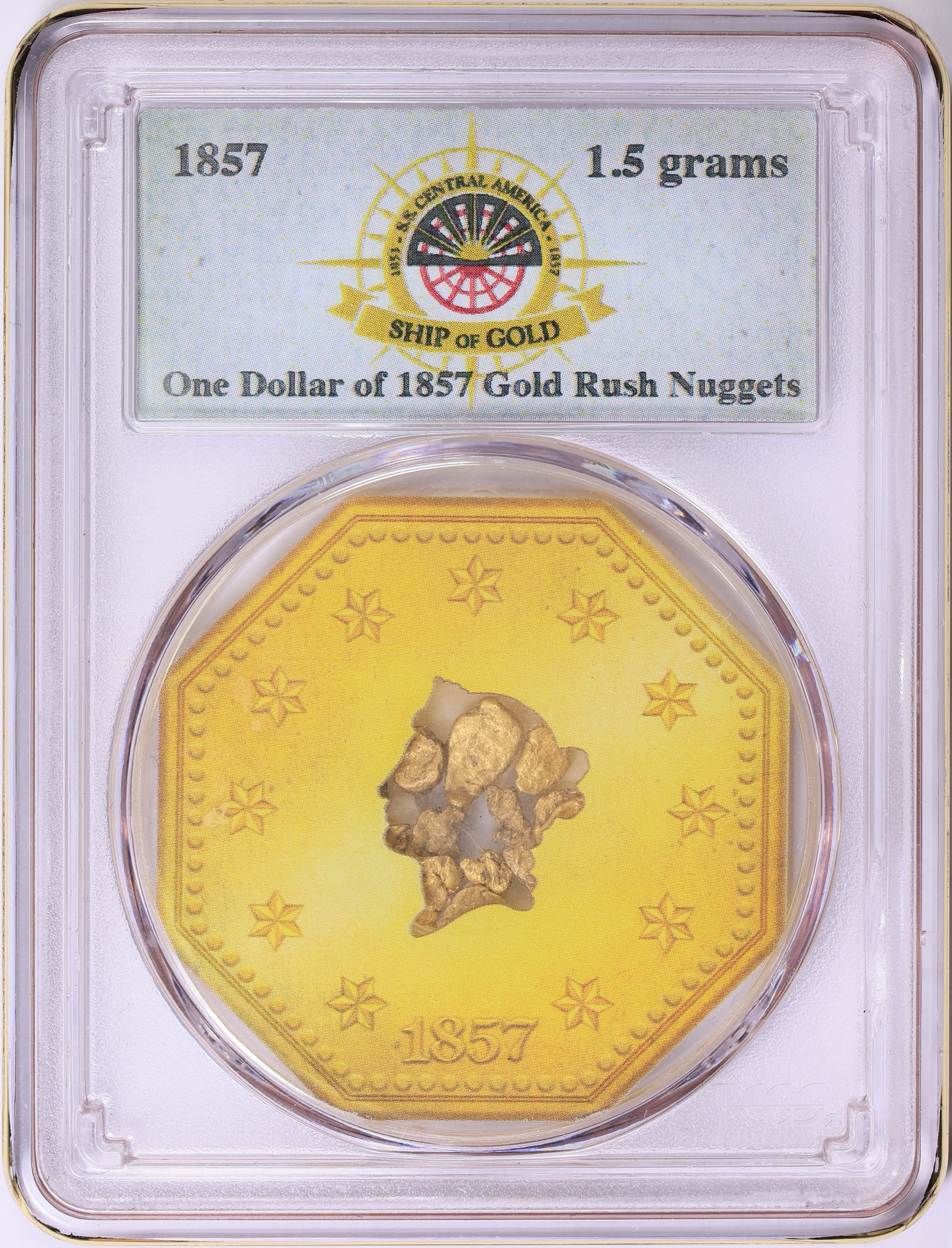 Shipwreck S.S. Central America One Dollar of 1857 Gold Rush Nuggets 1.5  Grams PCGS Certified (Bob Evans Label) (Item 1933573) | GreatCollections  Coin Auctions