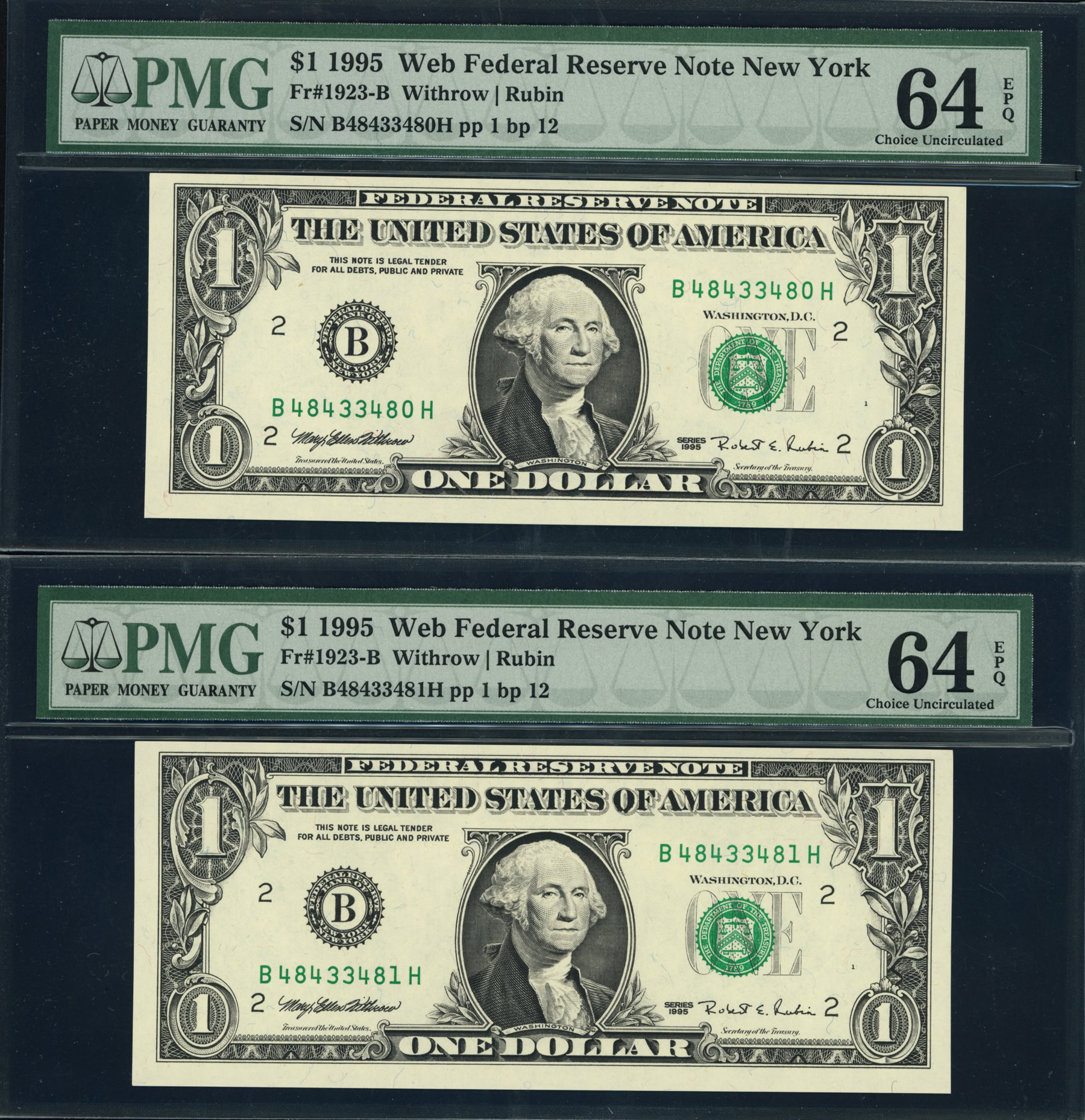 Fr. 1923-B (BH Block) 1995 $1 New York Federal Reserve Experimental Web ...