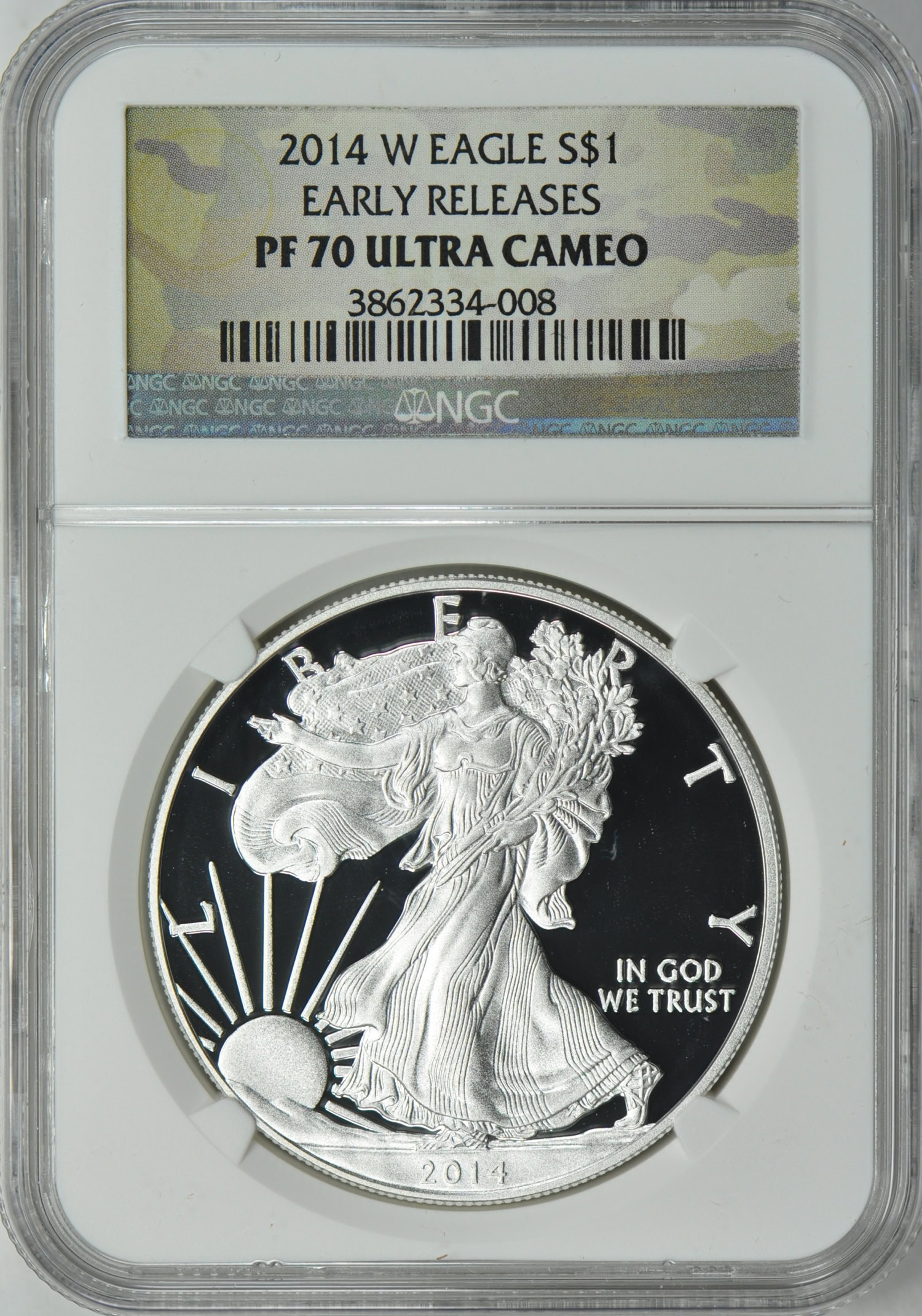 2014-W $1 Silver Eagle Early Releases NGC Proof-70 UC (Camo Label