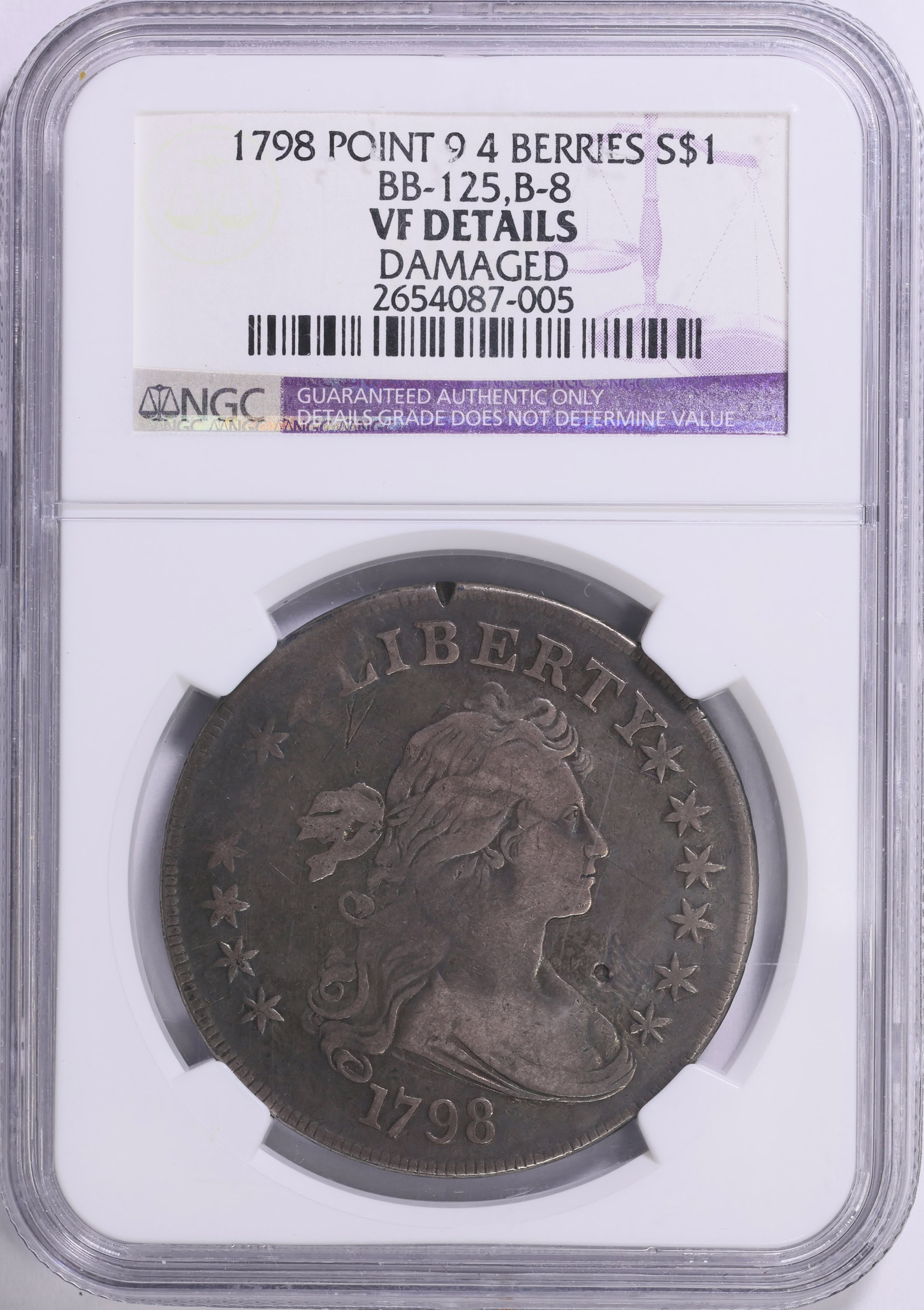 1798 Draped Bust Silver Dollar B-8 BB-125 Point 9 4 Lines NGC VF