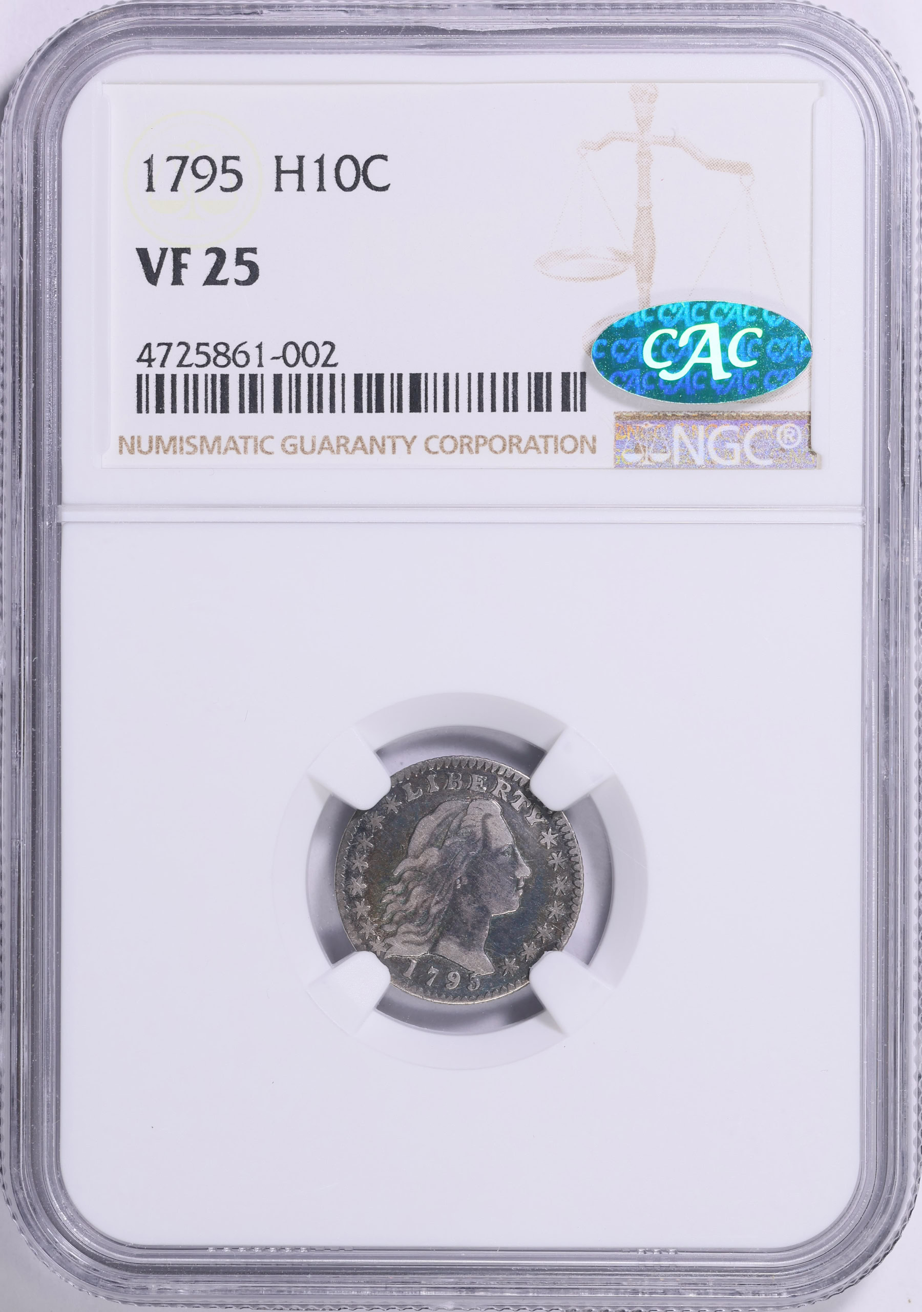 1795 Flowing Hair Half Dime NGC VF-25 (CAC Green) (Toned) (Item