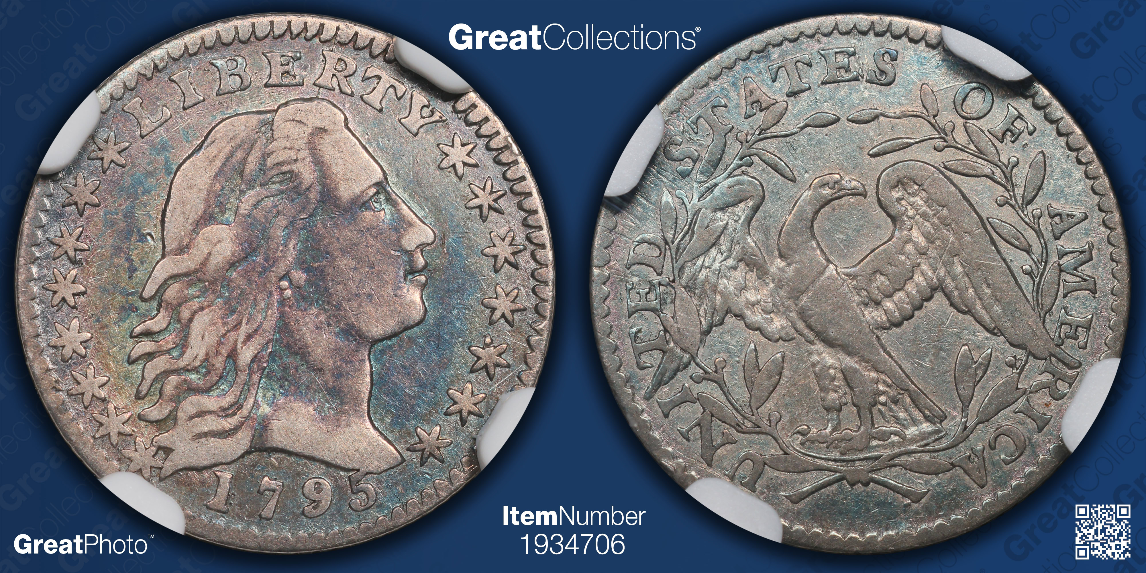 1795 Flowing Hair Half Dime NGC VF-25 (CAC Green) (Toned) (Item