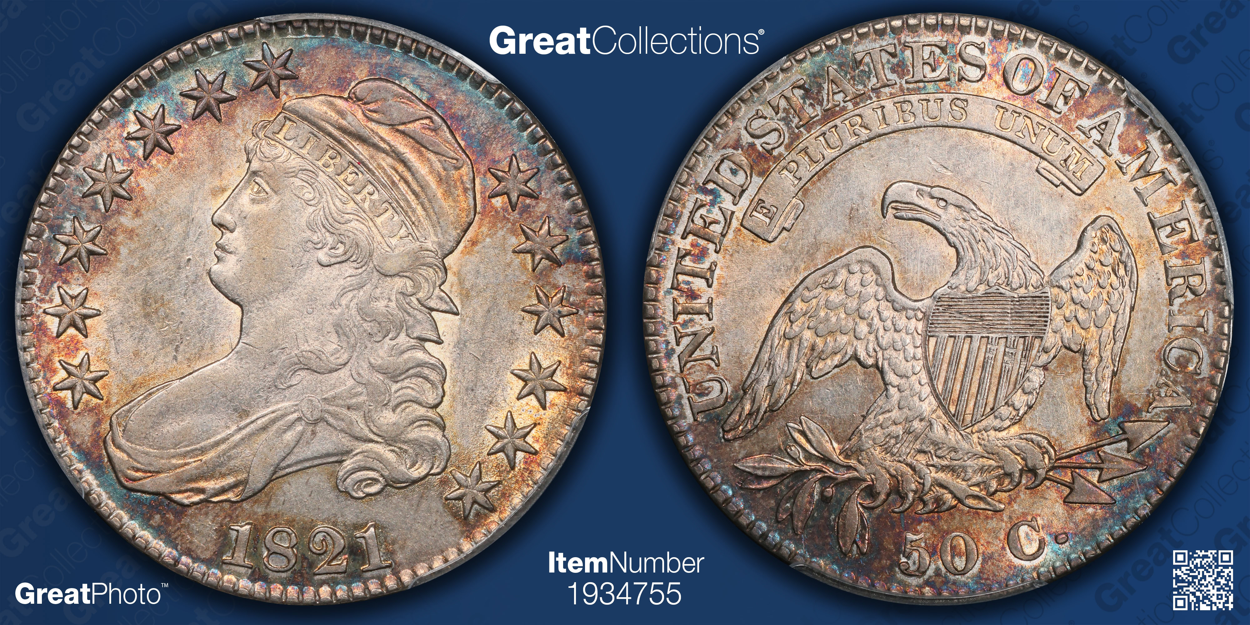 1821 Capped Bust Half Dollar PCGS AU-53 (Toned) (Item 1934755 ...