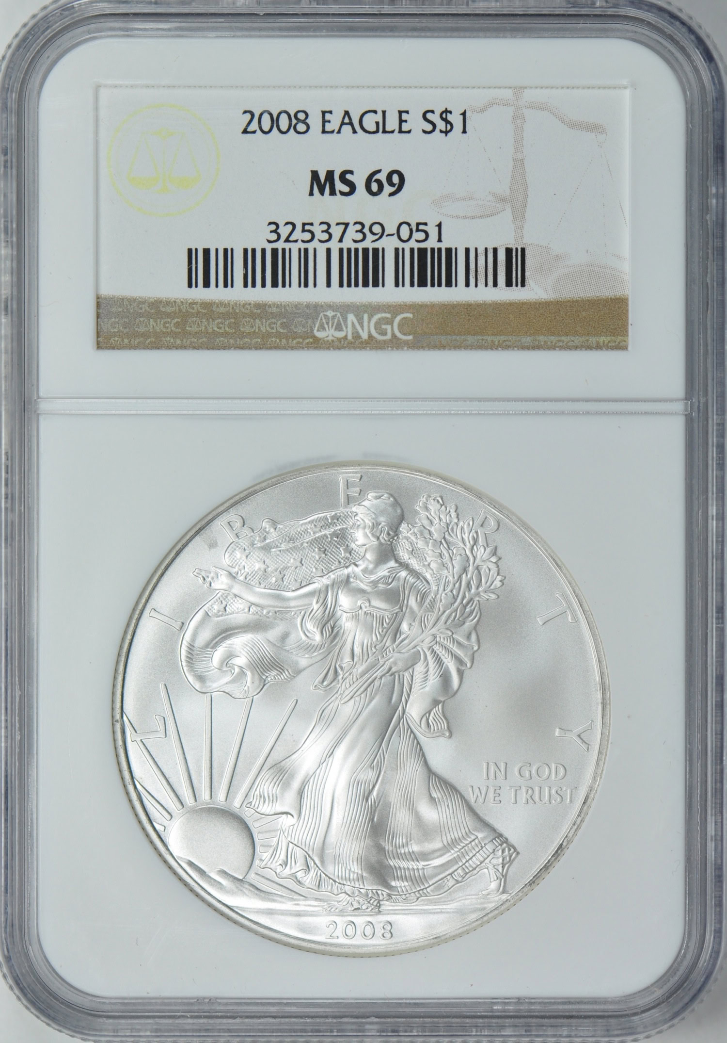 2008 $1 Silver Eagle NGC MS-69 (Item 193477) | GreatCollections