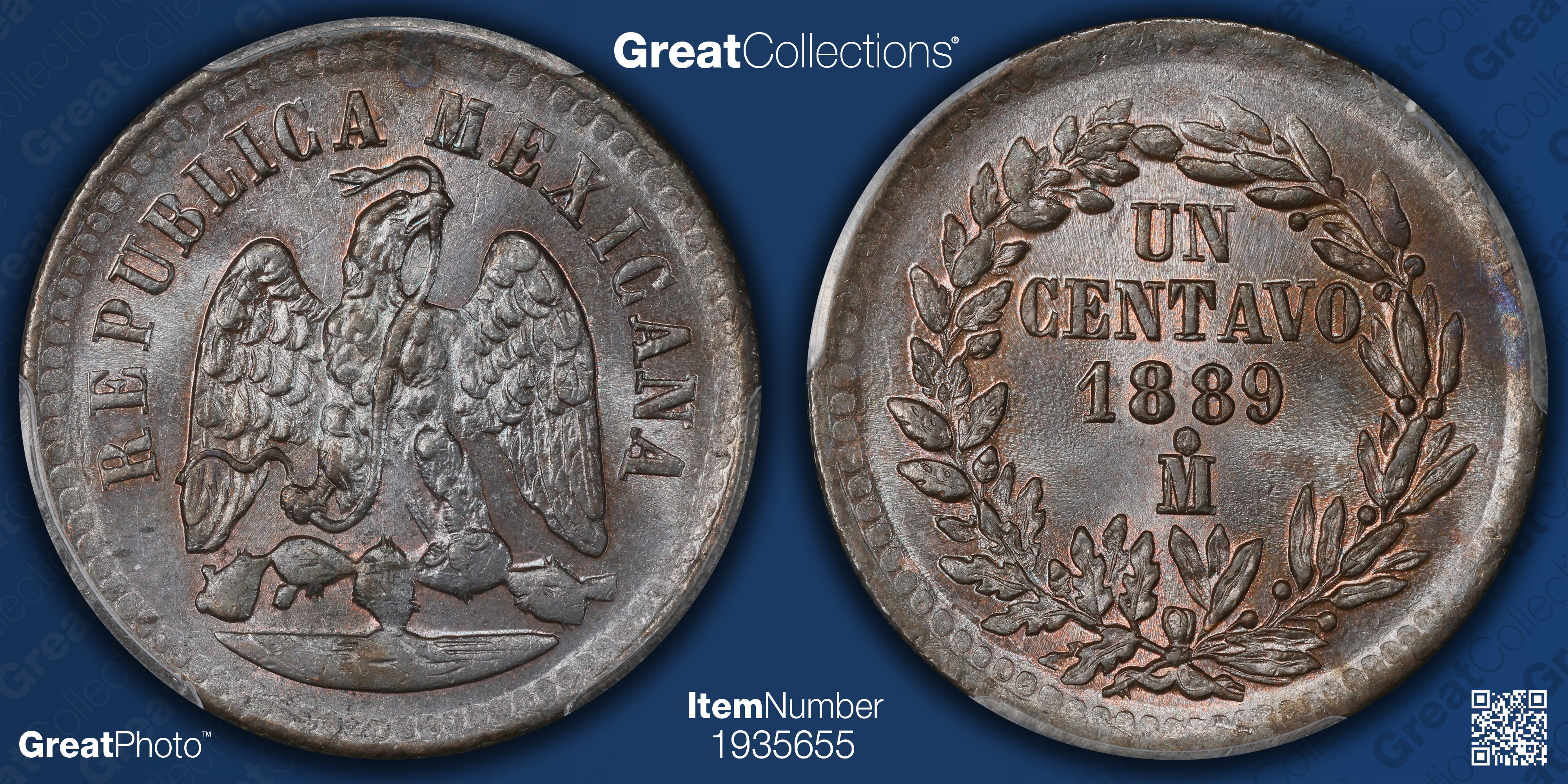 Mexico 1889-Mo Centavo KM-391.6 PCGS MS-64 BN (Item 1935655