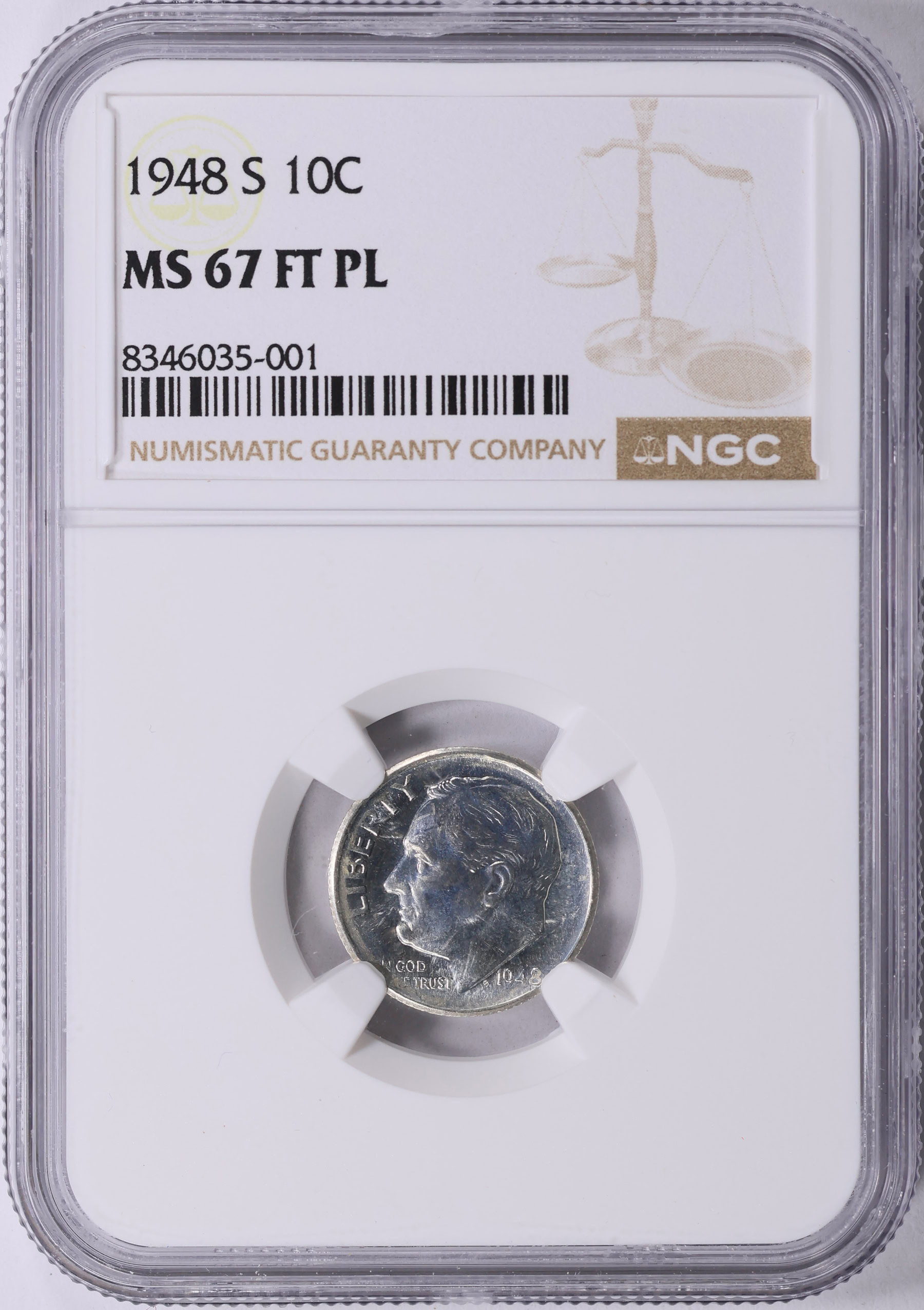 1948-S Roosevelt Dime NGC MS-67 FT PL | NGC Cert #8346035-001