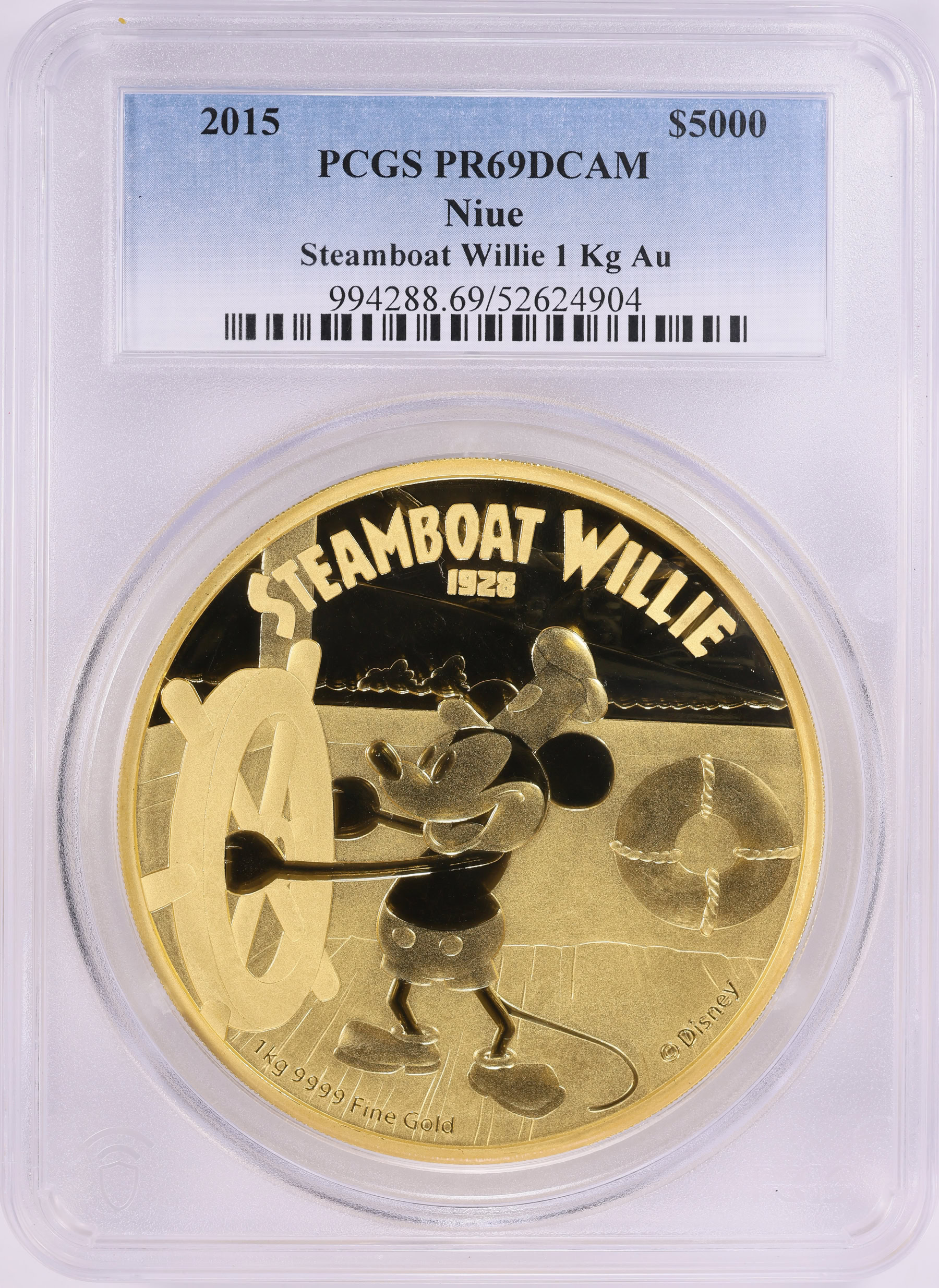 Niue 2015 Gold $5000 Steamboat Willie Disney Kilo PCGS Proof-69