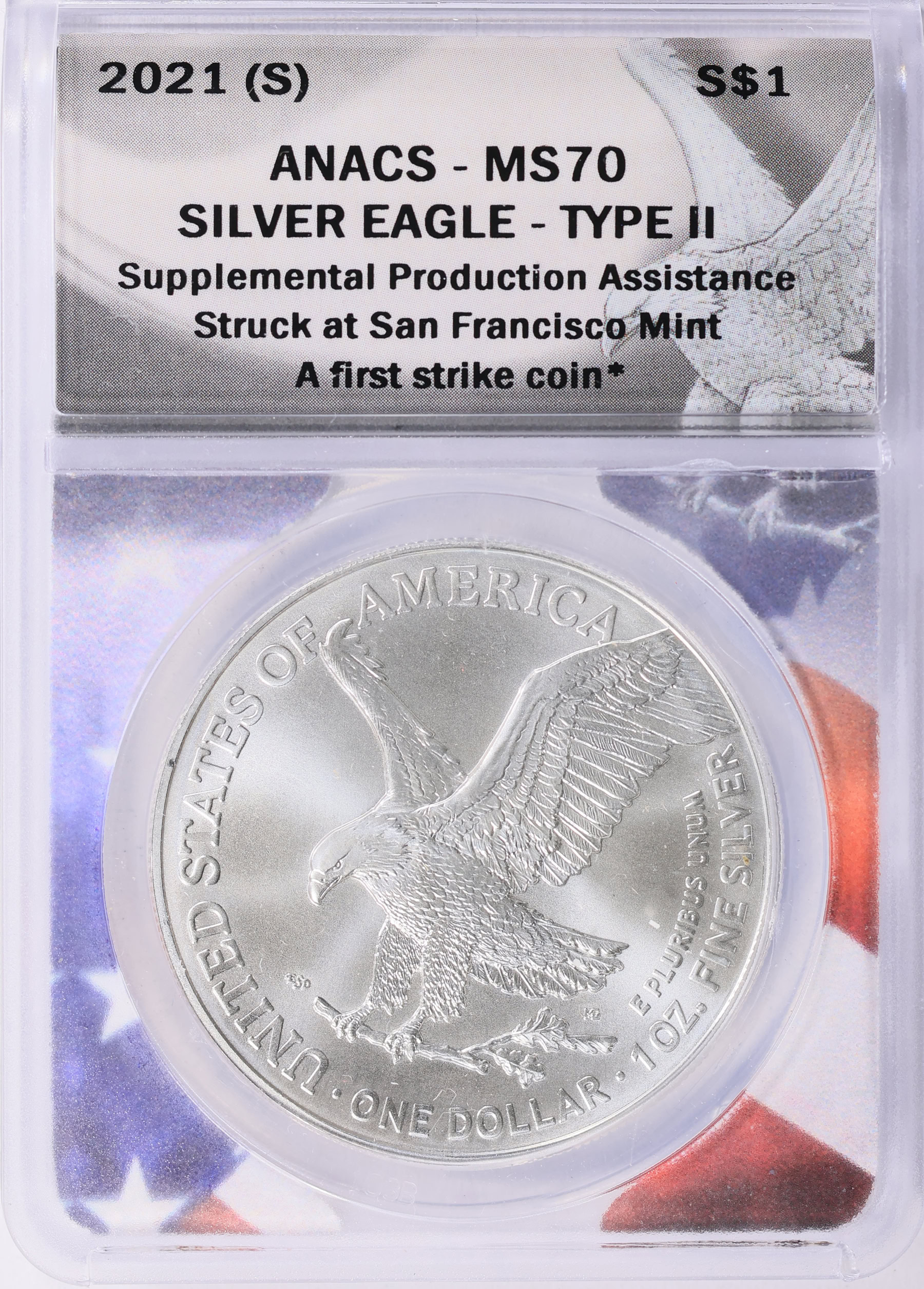 銀貨 Struck at San Francisco 2021 MS70 銀貨 Struck at San Francisco 2021 MS70 2021 (S) SILVER EAGLE NGC