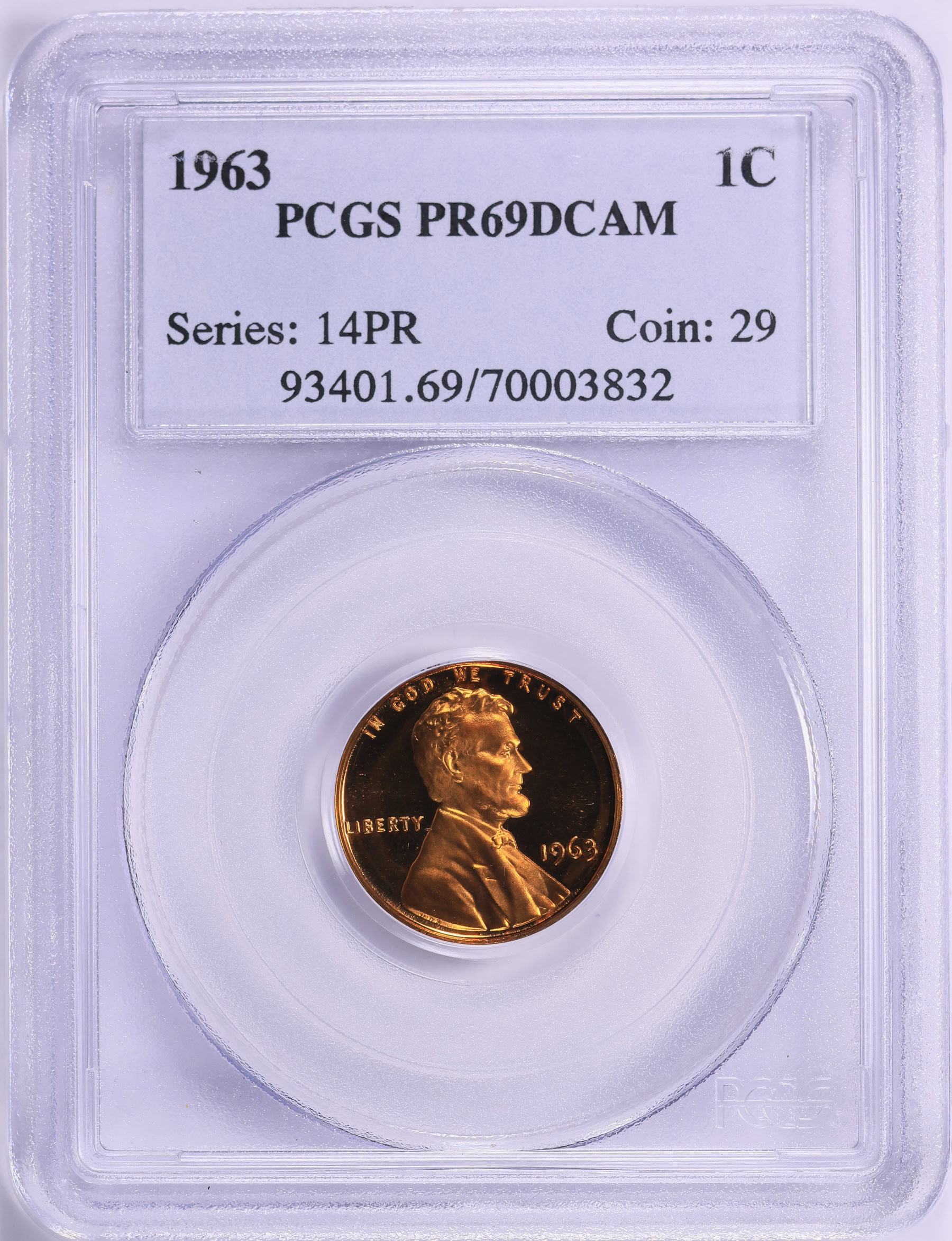 1963 Lincoln Cent PCGS Proof-69 DCAM (Item 1938365) | GreatCollections ...
