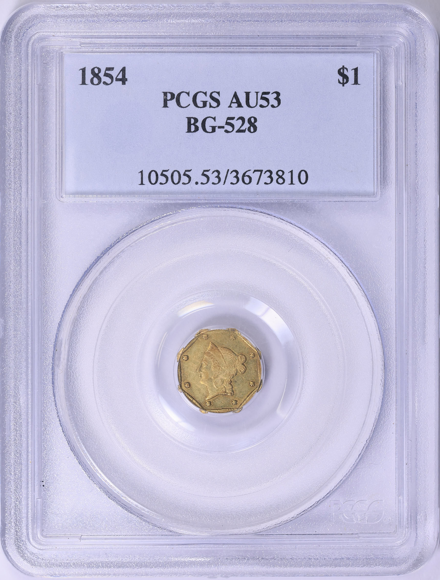 1854 California Fractional Gold $1 BG-528 PCGS AU-53 (Item 1938674