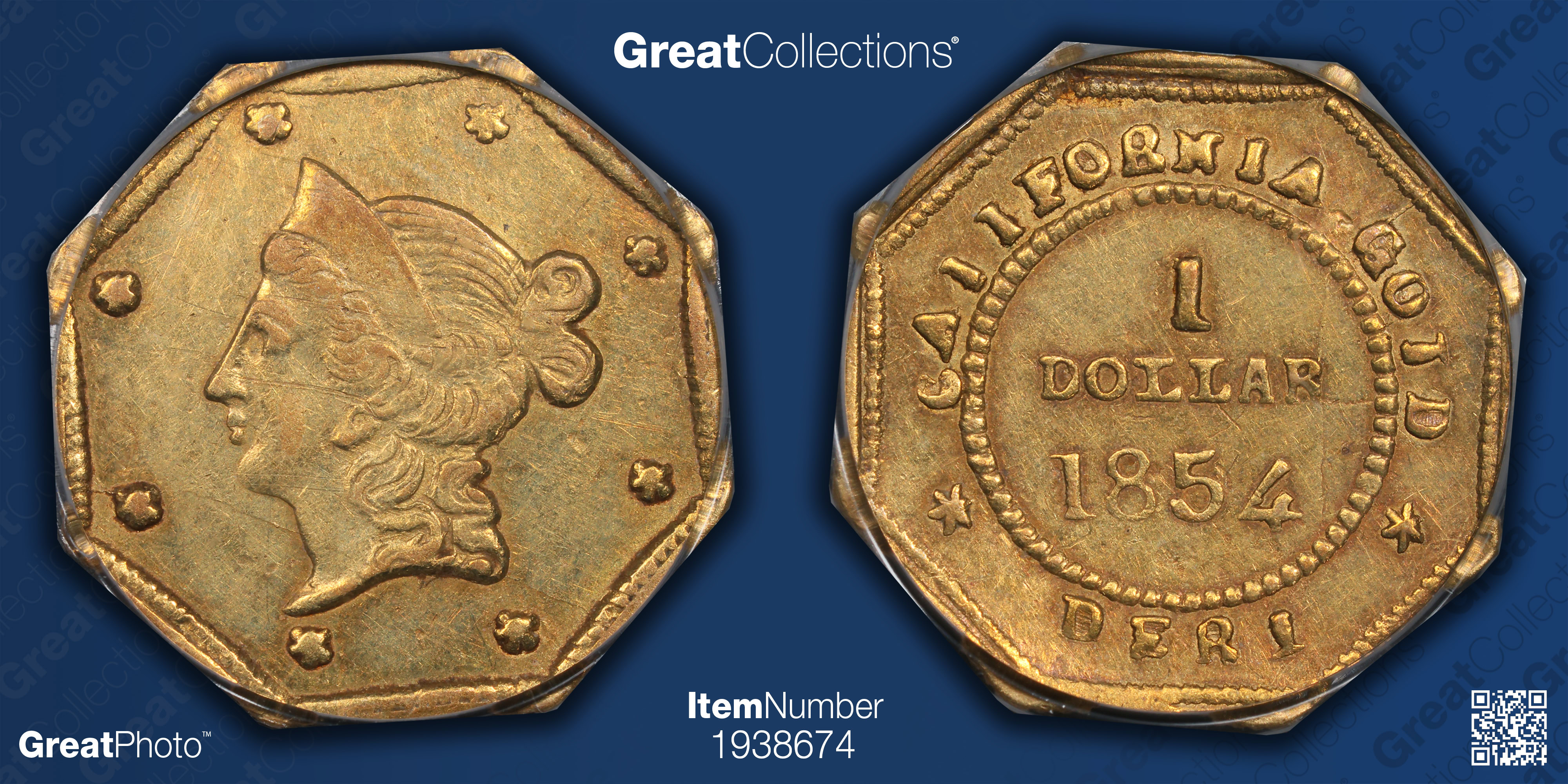 1854 California Fractional Gold $1 BG-528 PCGS AU-53 (Item 1938674