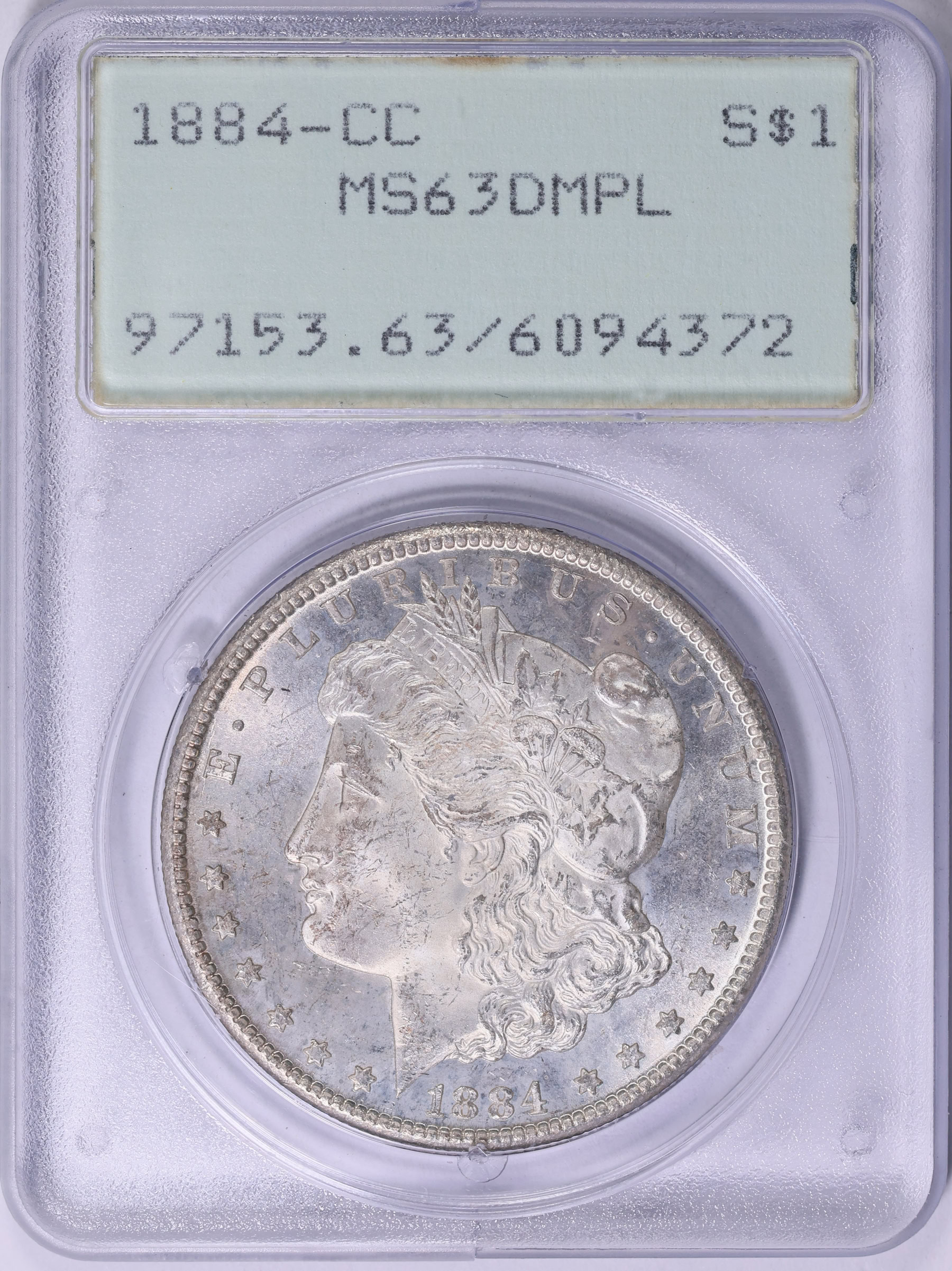 1884-CC Morgan Silver Dollar PCGS MS-63 DMPL OGH (1st Gen) (Item