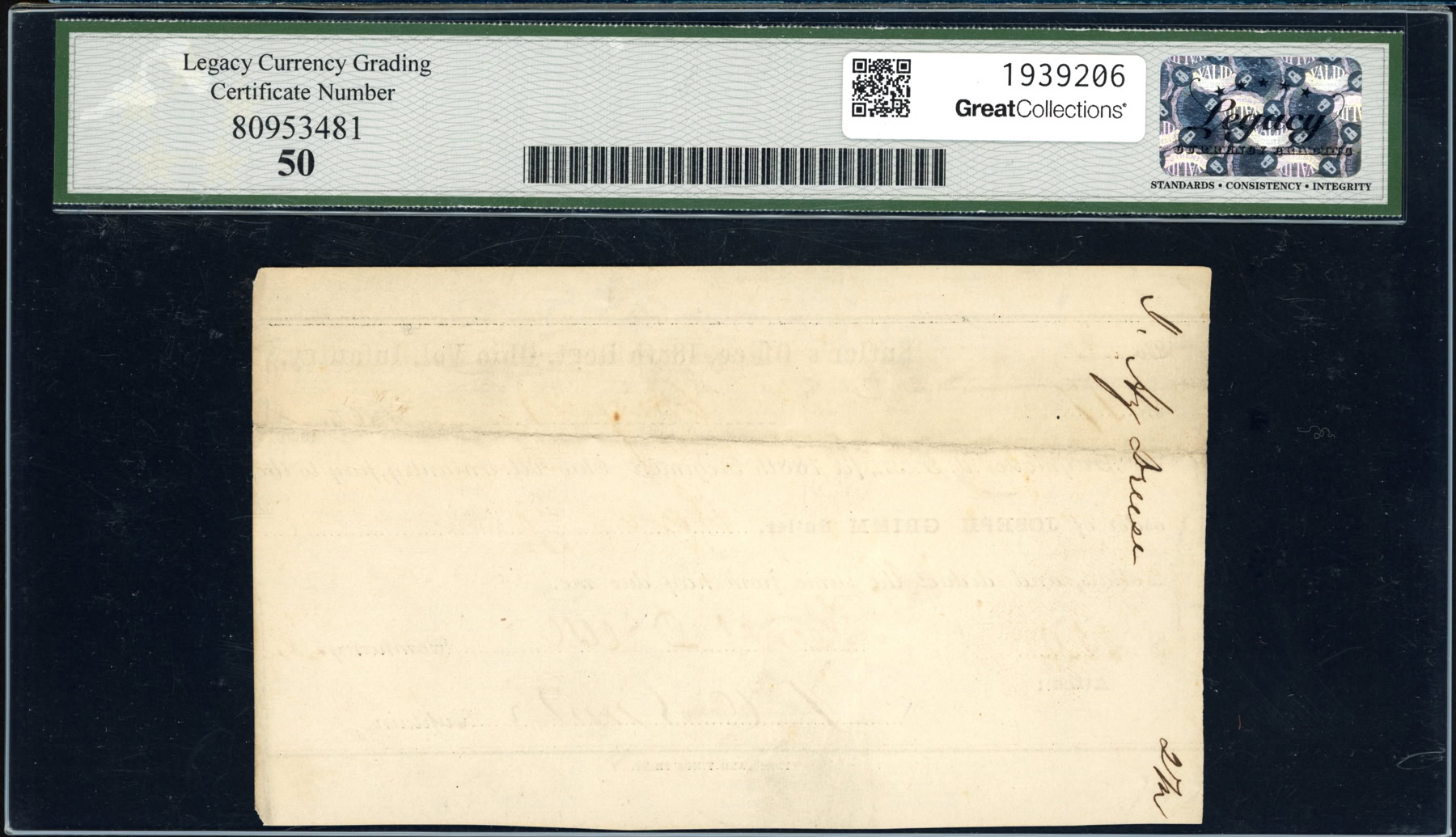 Aug. 29, 1865 Columbus Ohio 188th Ohio Volunteer Infantry $2.50 Joseph ...