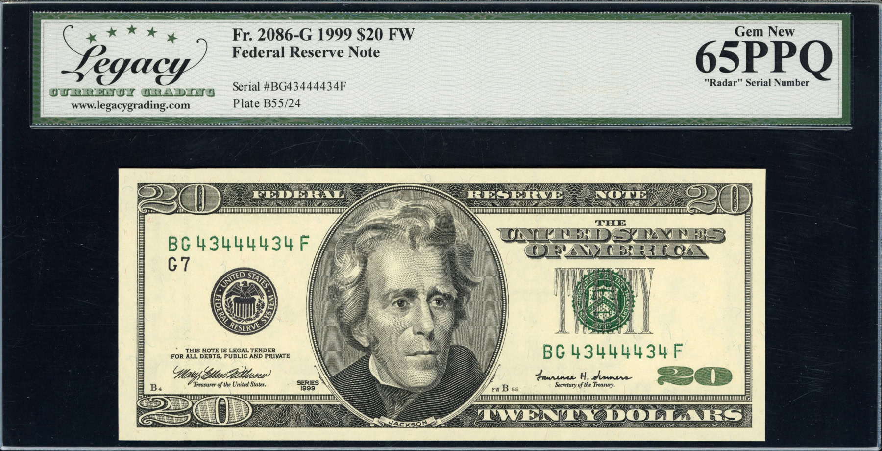 Fr. 2086-G (BGF Block) 1999 $20 Chicago Federal Reserve Note *Radar ...