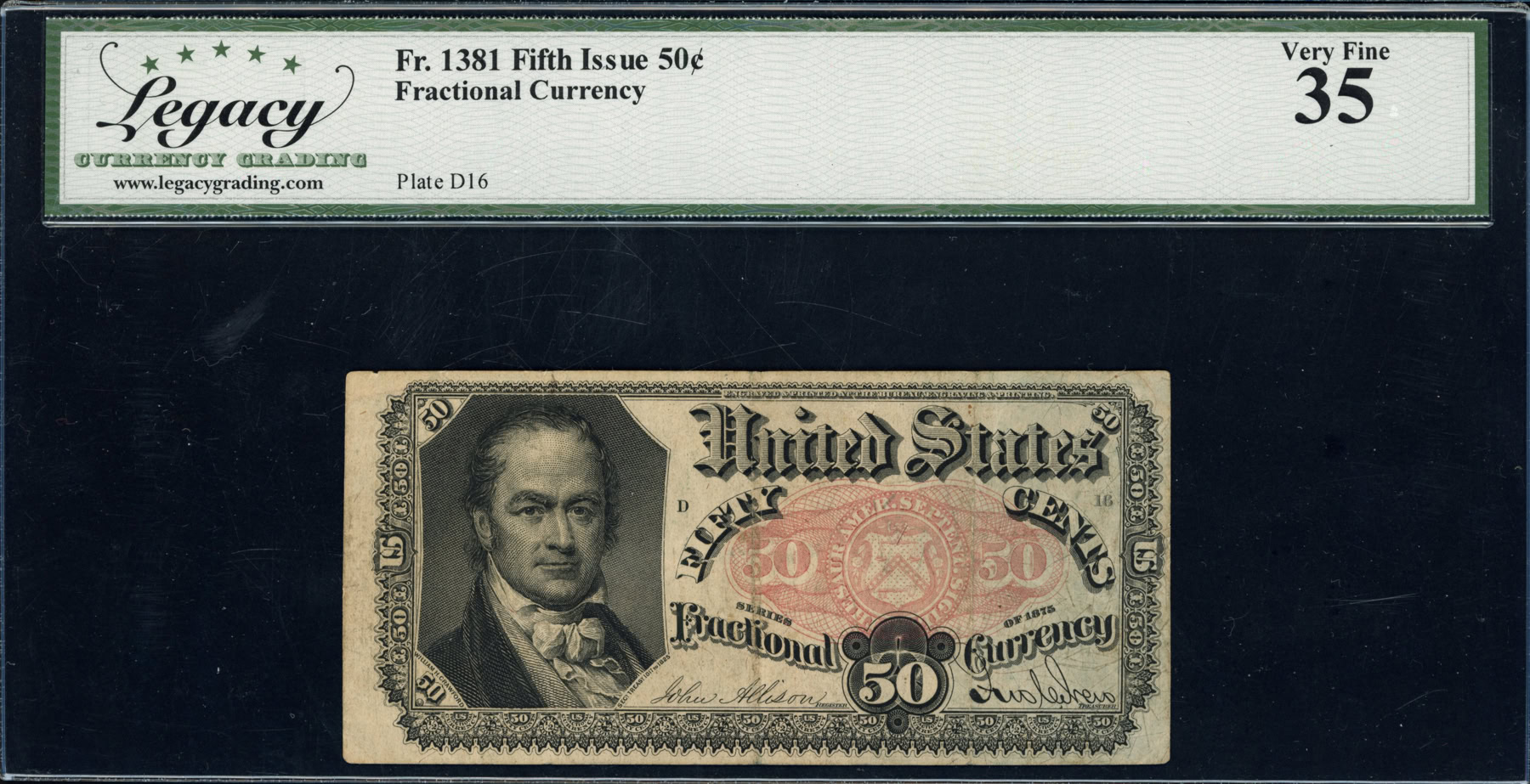 Fr. 1381 Fifth Issue 50 Cents Fractional Currency Note Allison / New ...