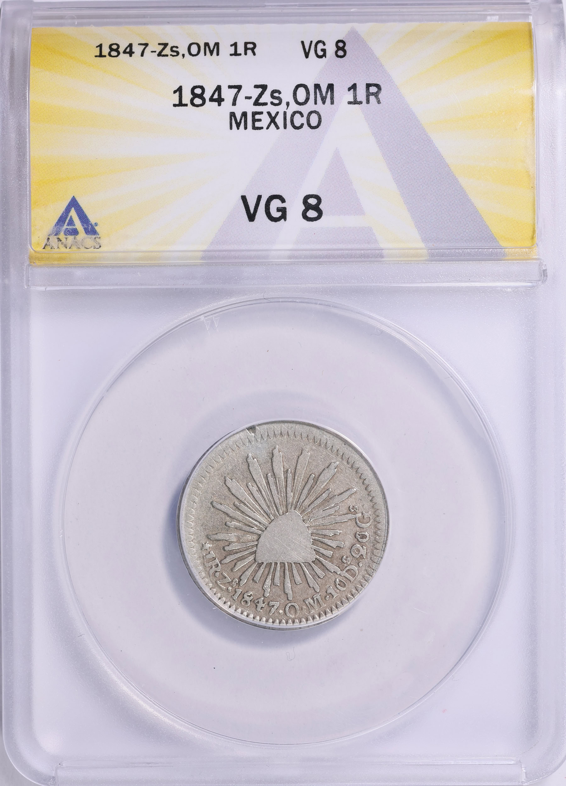 Mexico 1847-Zs OM Silver Real KM-372.10 ANACS VG-08 (Item 1940718