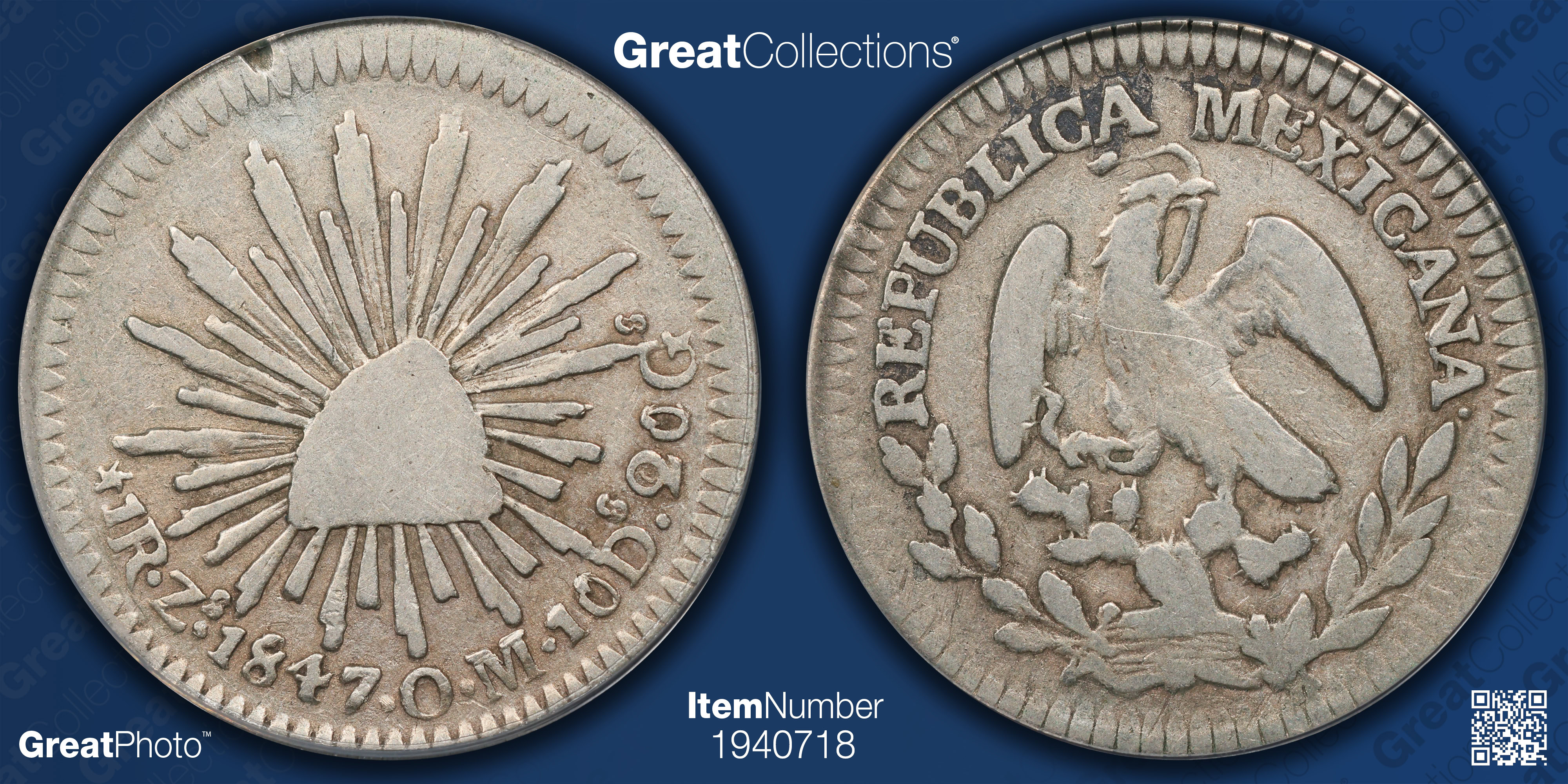 Mexico 1847-Zs OM Silver Real KM-372.10 ANACS VG-08 (Item 1940718