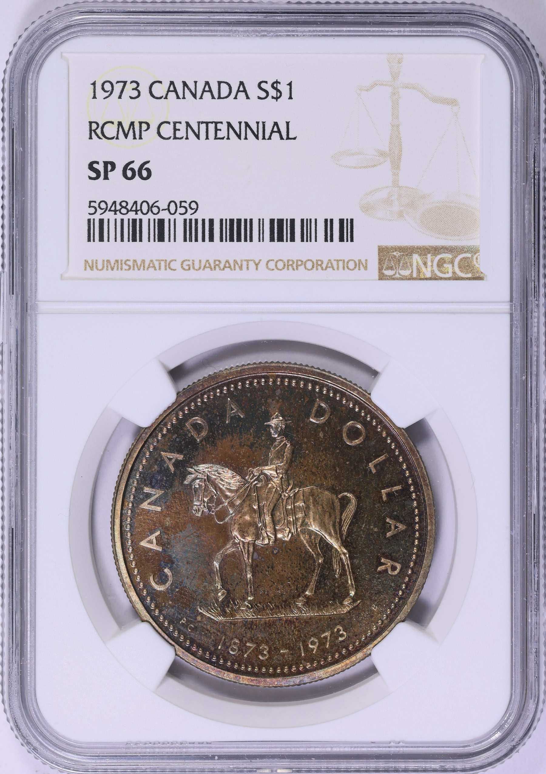 Canada 1973 Silver Dollar R.C.M.P. Centennial KM-83 NGC SP-66