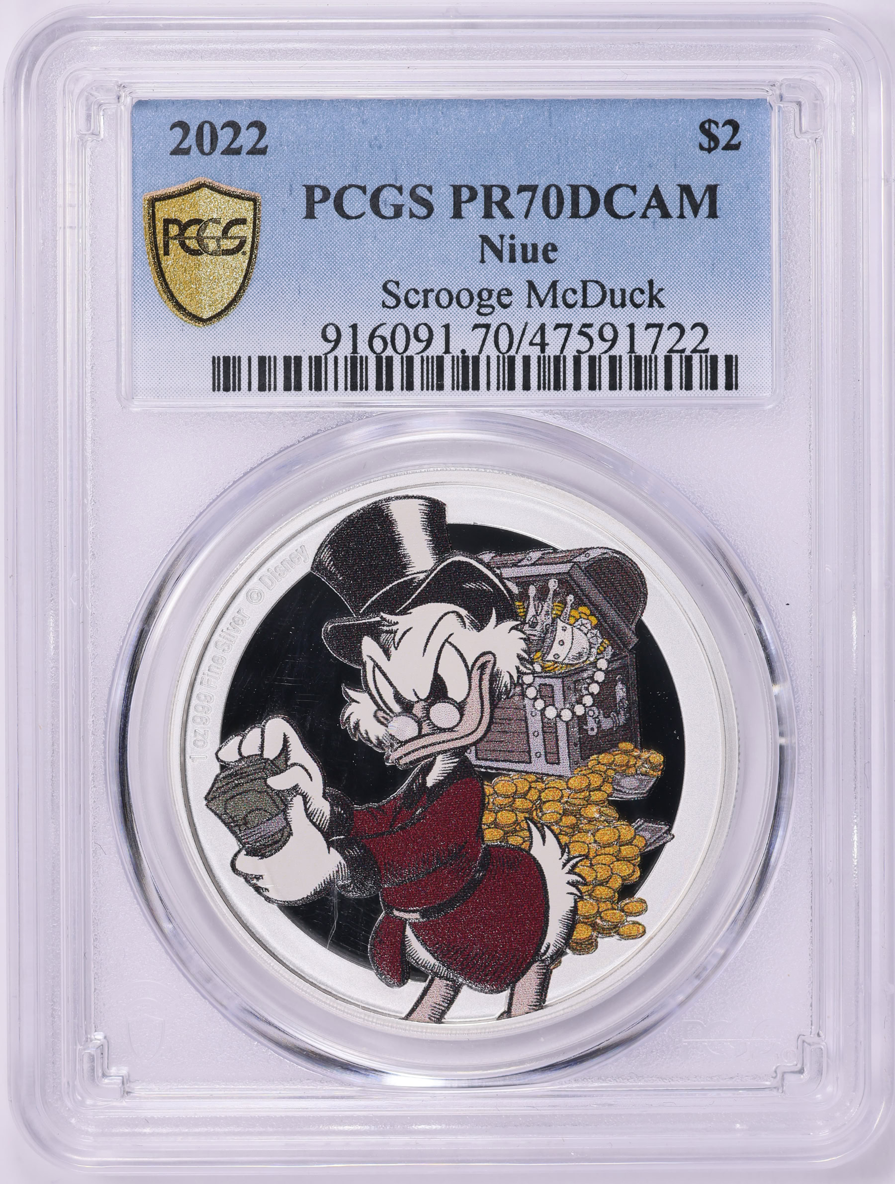 Niue 2022 Colorized Silver $2 Scrooge McDuck With Case of Issue